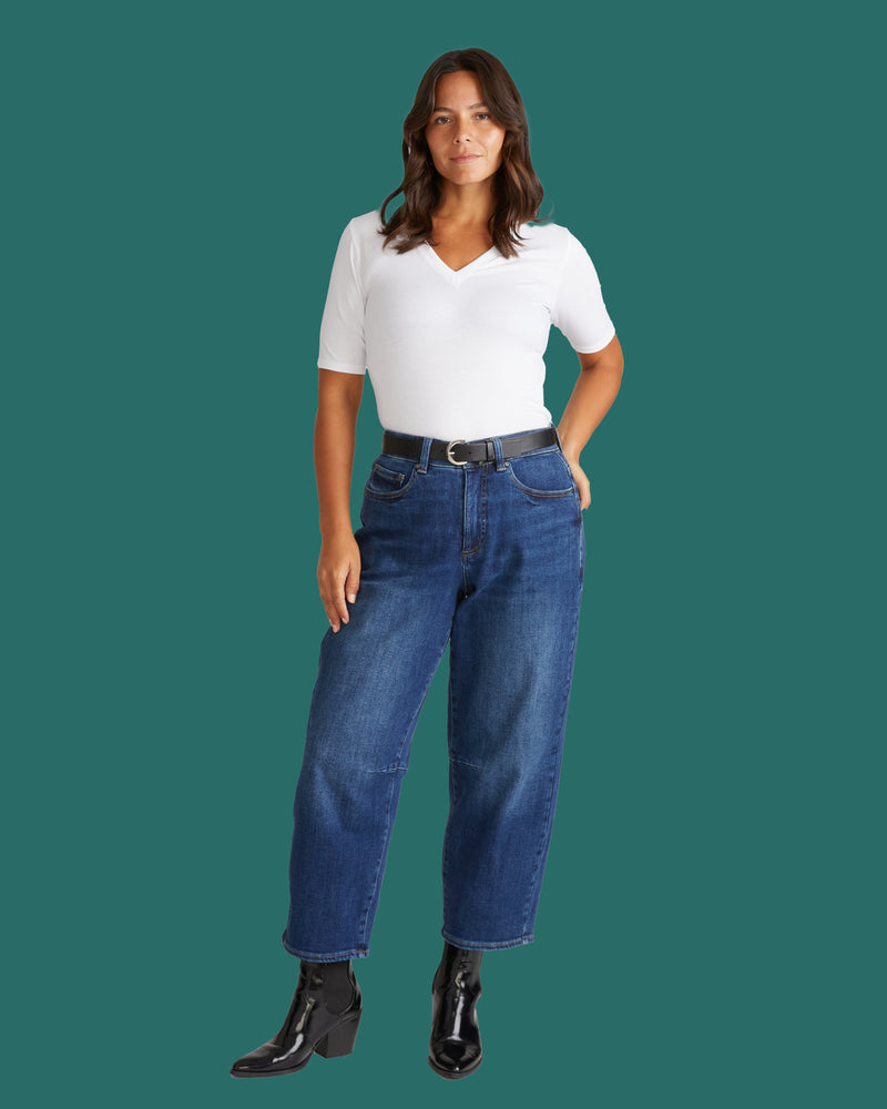 Maia Stovepipe Sleeve V Neck Tee - White