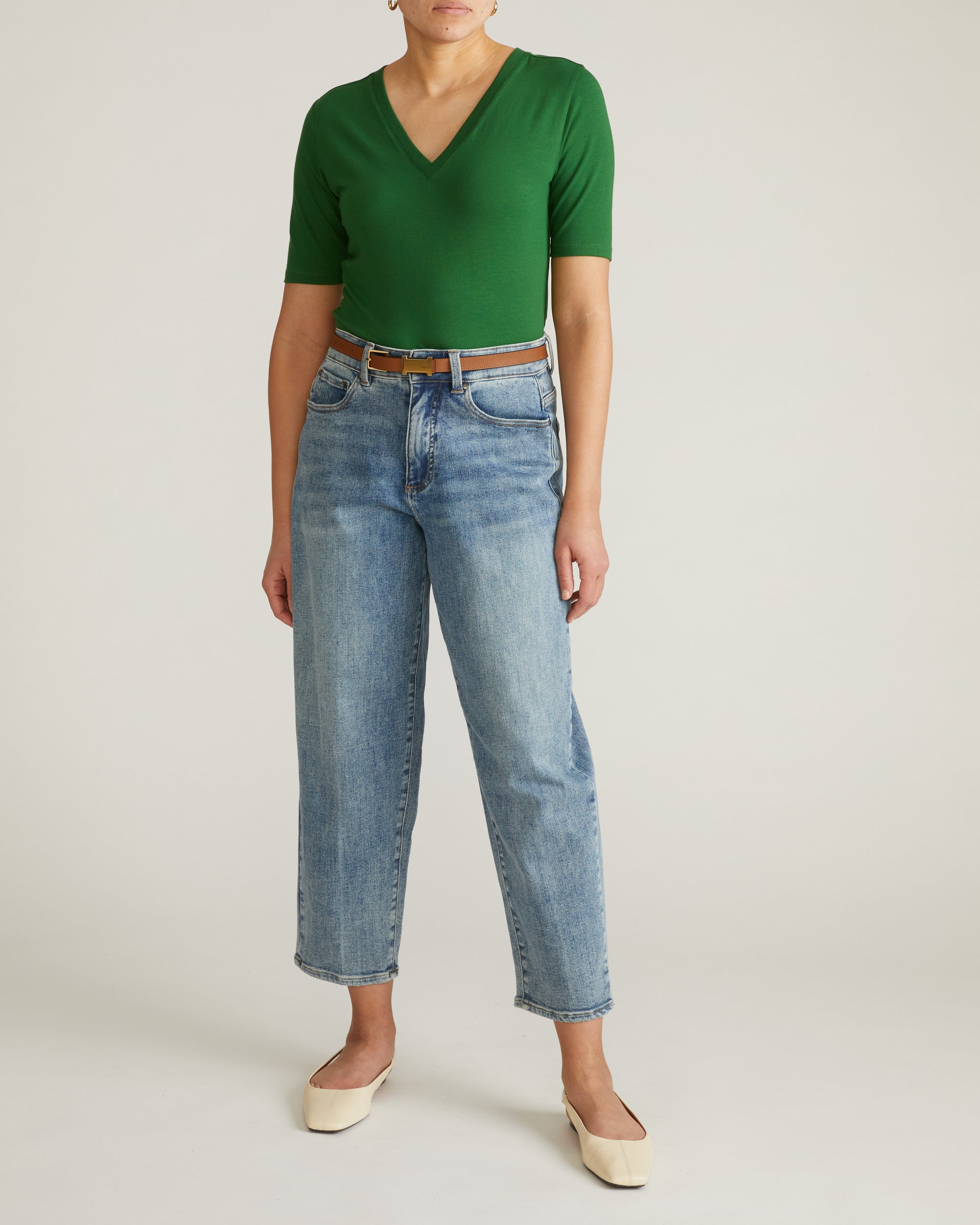 Maia Stovepipe Sleeve V Neck Tee - Green Park | Plus Size & Straight Size Women's Fashion | Universal Standard