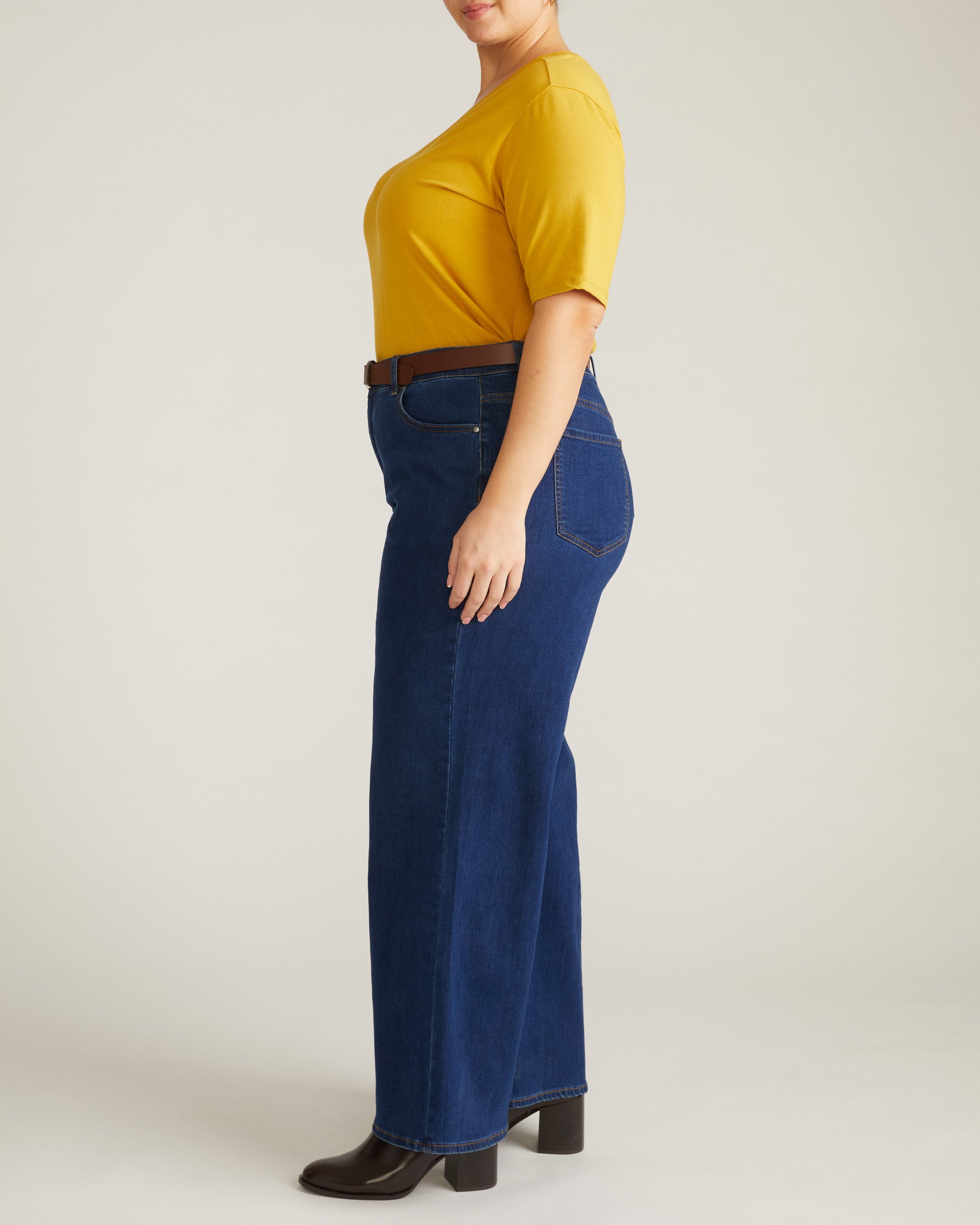 Maia Stovepipe Sleeve V Neck Tee - Yellow Ochre | Plus Size & Straight Size Women's Fashion | Universal Standard