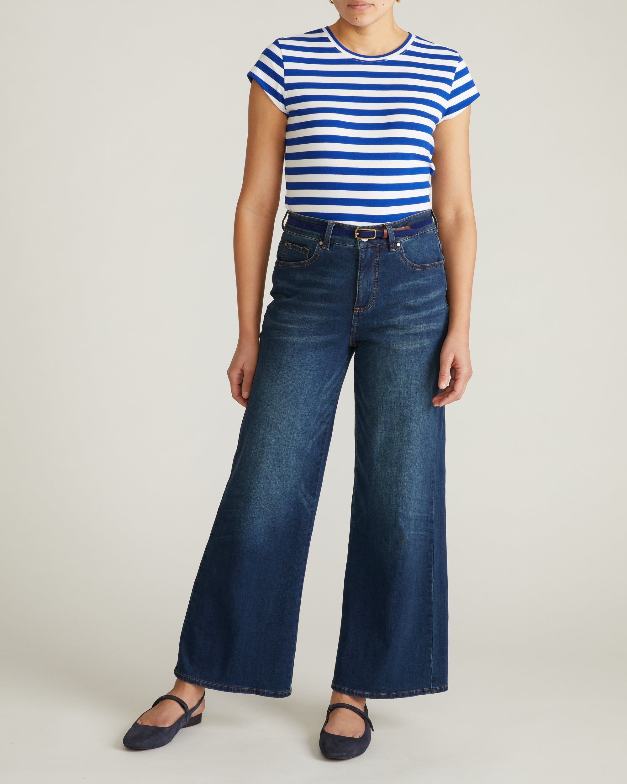 Ashley Cap Sleeve Tee - Hammersmith Blue/White Stripe | Plus Size & Straight Size Women's Fashion | Universal Standard