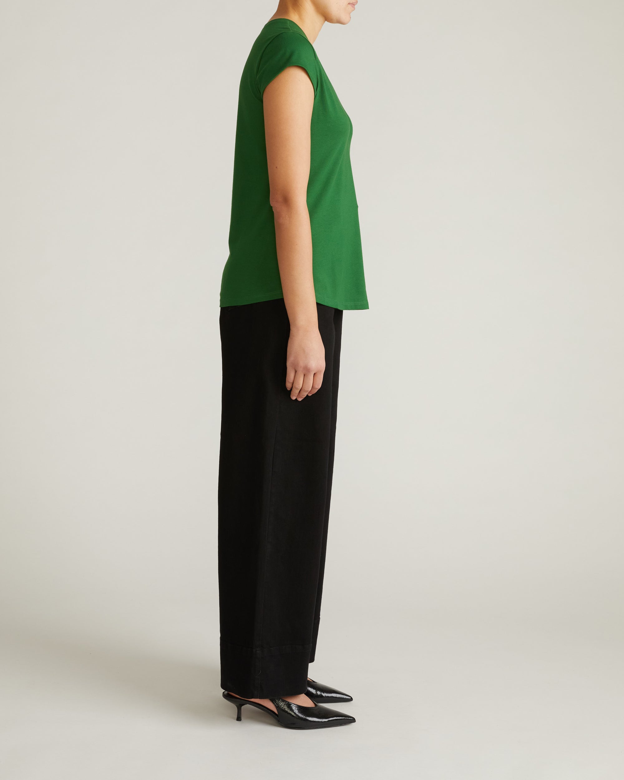 Ashley V Neck Cap Sleeve Tee - Green Park | Plus Size & Straight Size Women's Fashion | Universal Standard
