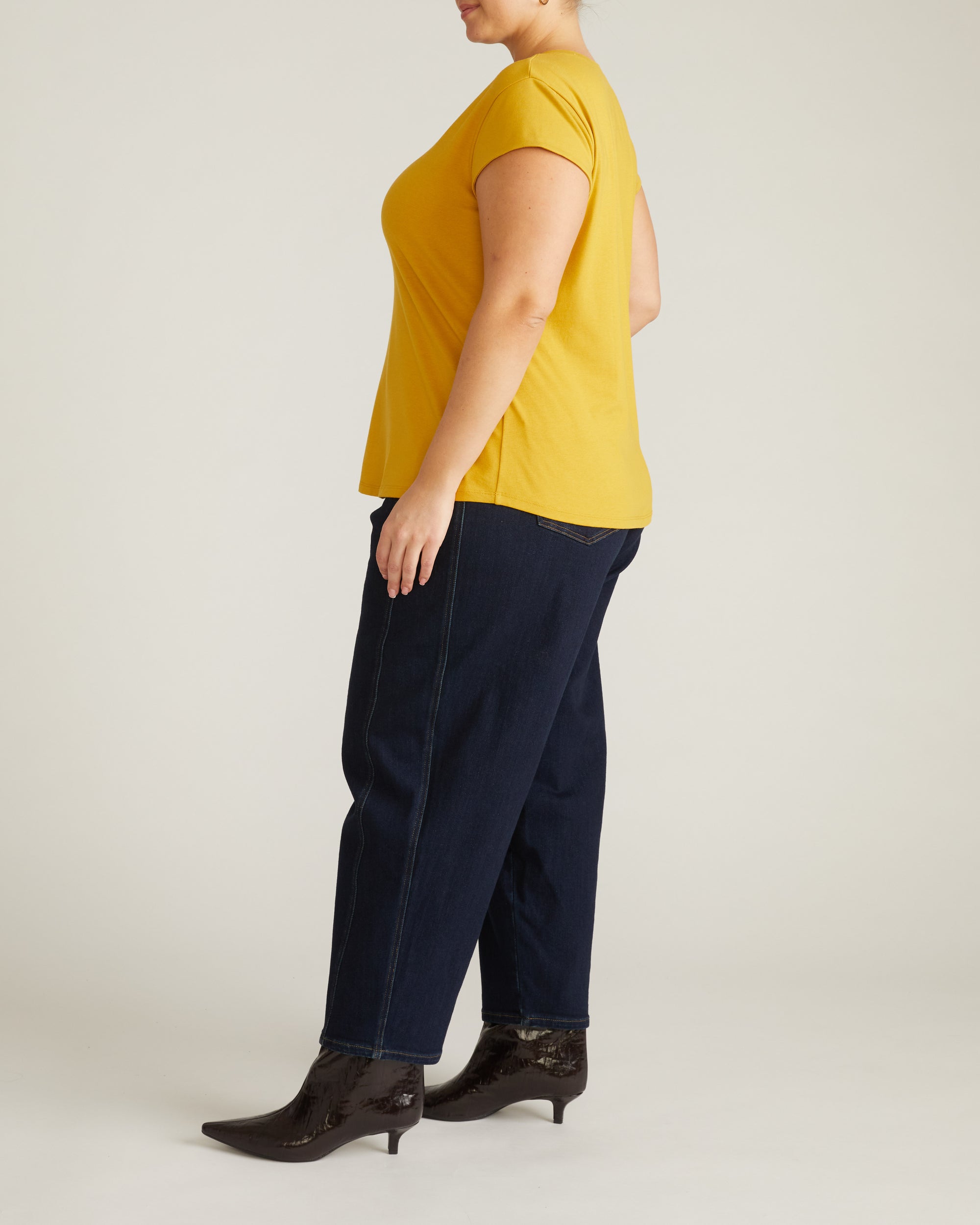 Ashley V Neck Cap Sleeve Tee - Yellow Ochre | Plus Size & Straight Size Women's Fashion | Universal Standard