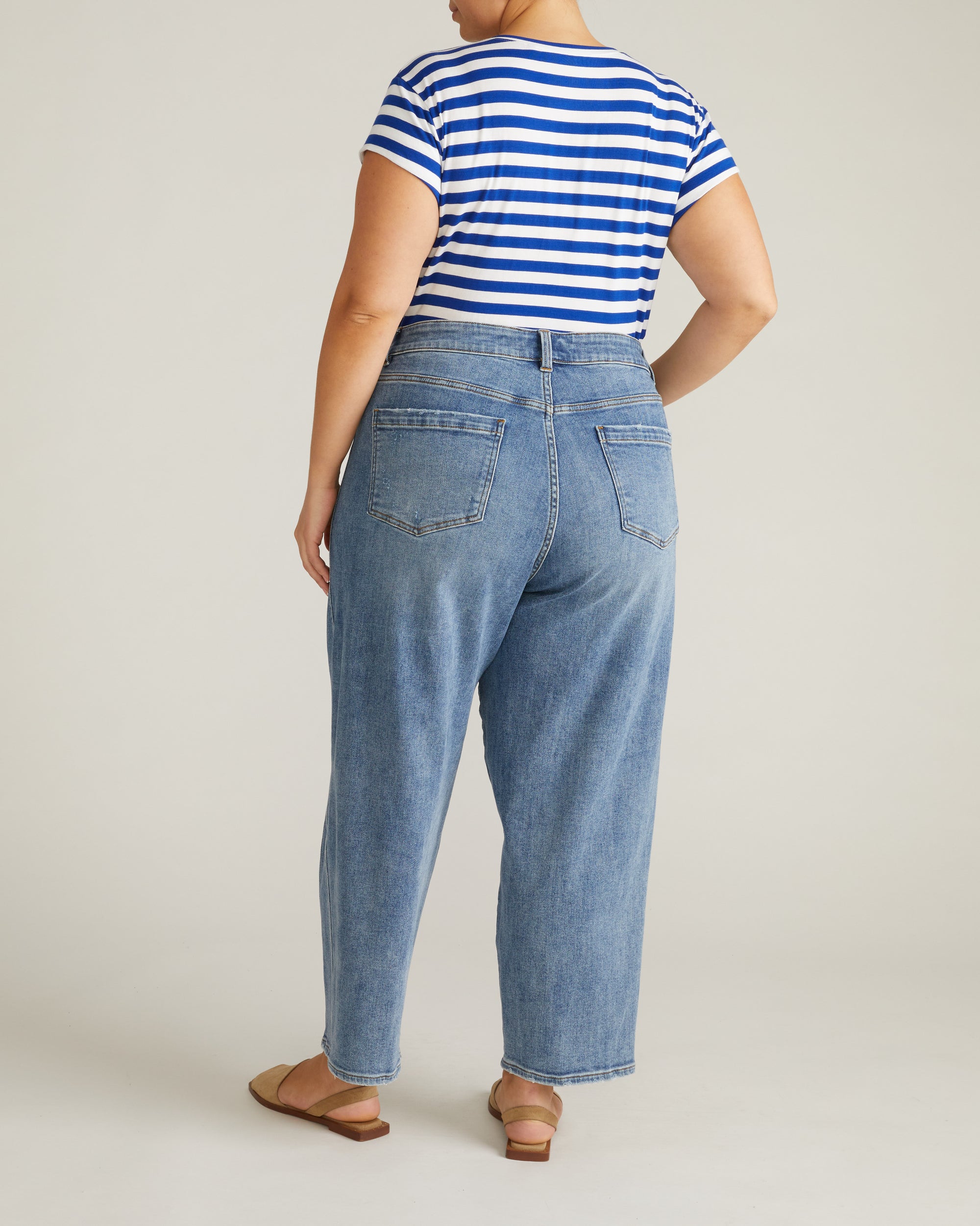 Ashley V Neck Cap Sleeve Tee - Hammersmith Blue/White Stripe | Plus Size & Straight Size Women's Fashion | Universal Standard
