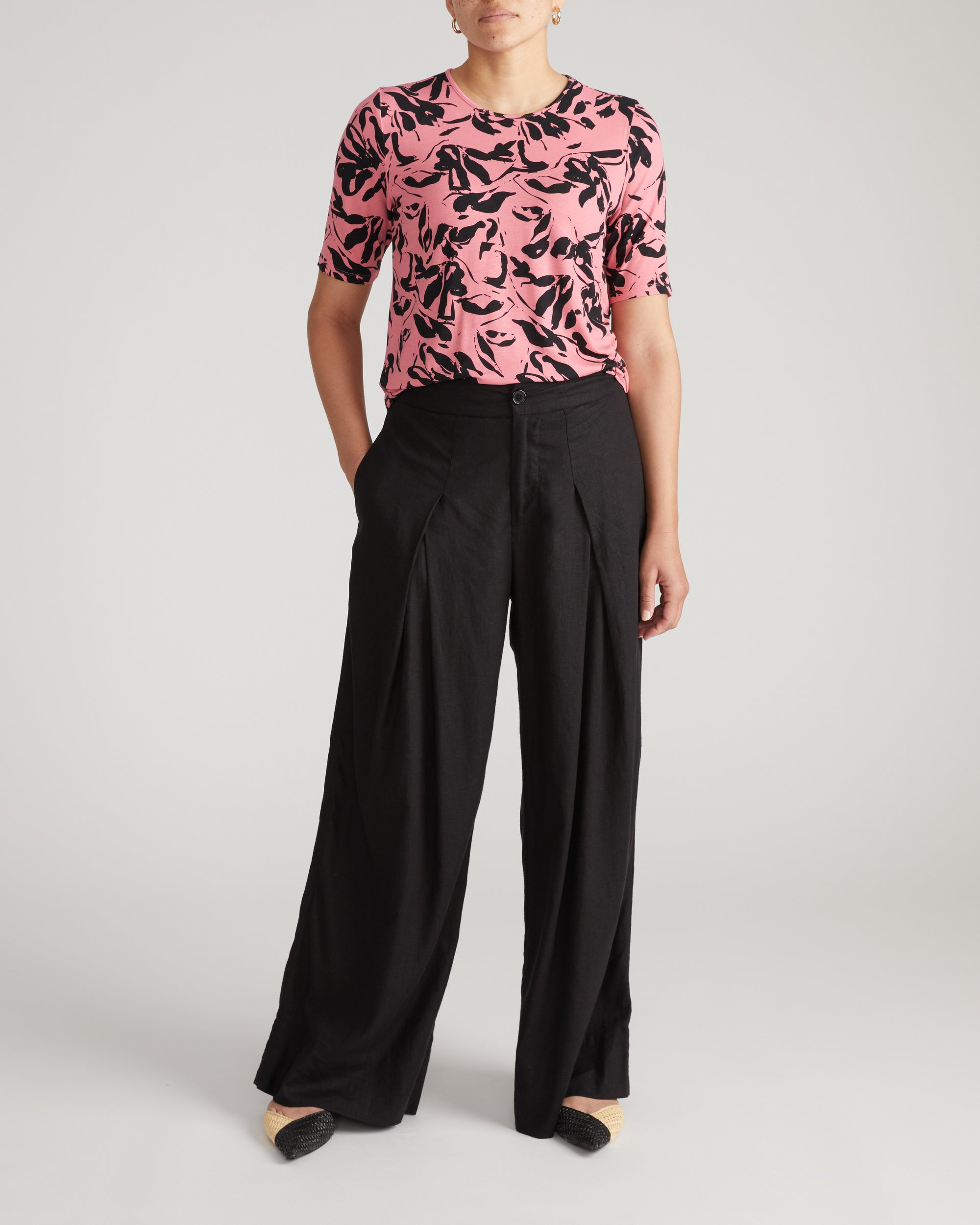 Lily Liquid Jersey Crew Neck Stovepipe Tee - Pink Sgraffito Print | Plus Size & Straight Size Women's Fashion | Universal Standard