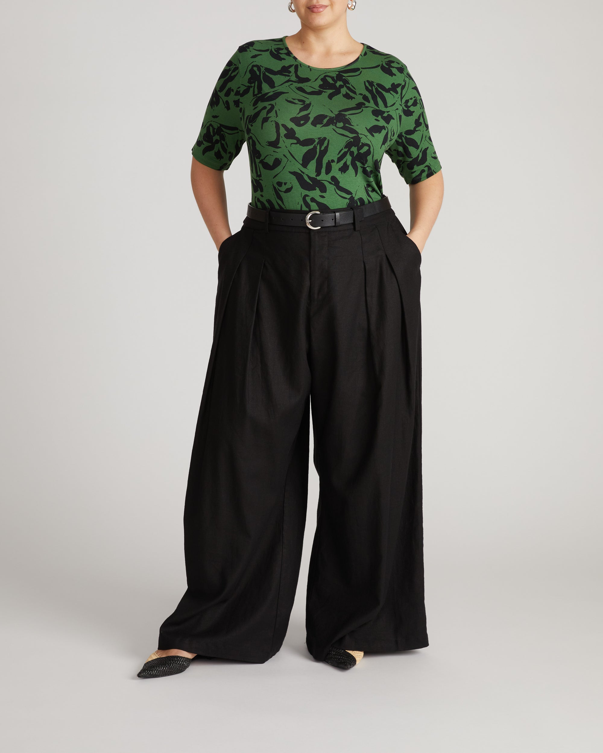 Lily Liquid Jersey Crew Neck Stovepipe Tee - Green Sgrafitto Print | Plus Size & Straight Size Women's Fashion | Universal Standard
