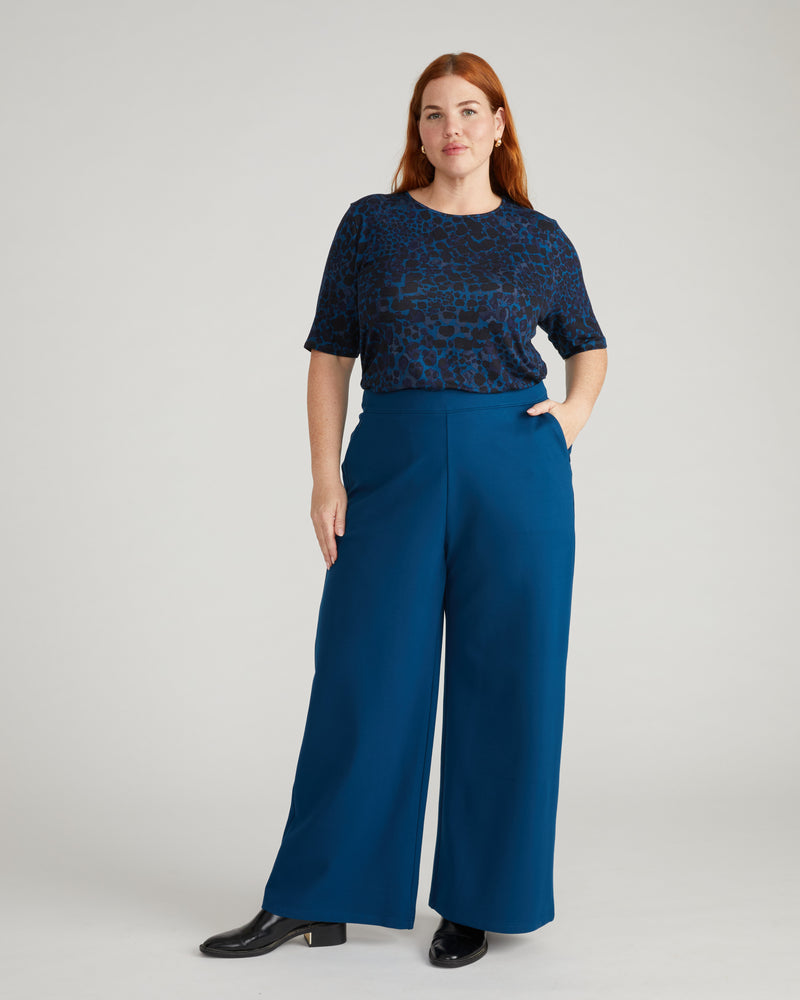Lily Liquid Jersey Crew Neck Stovepipe Tee - Deep Teal Animal Print