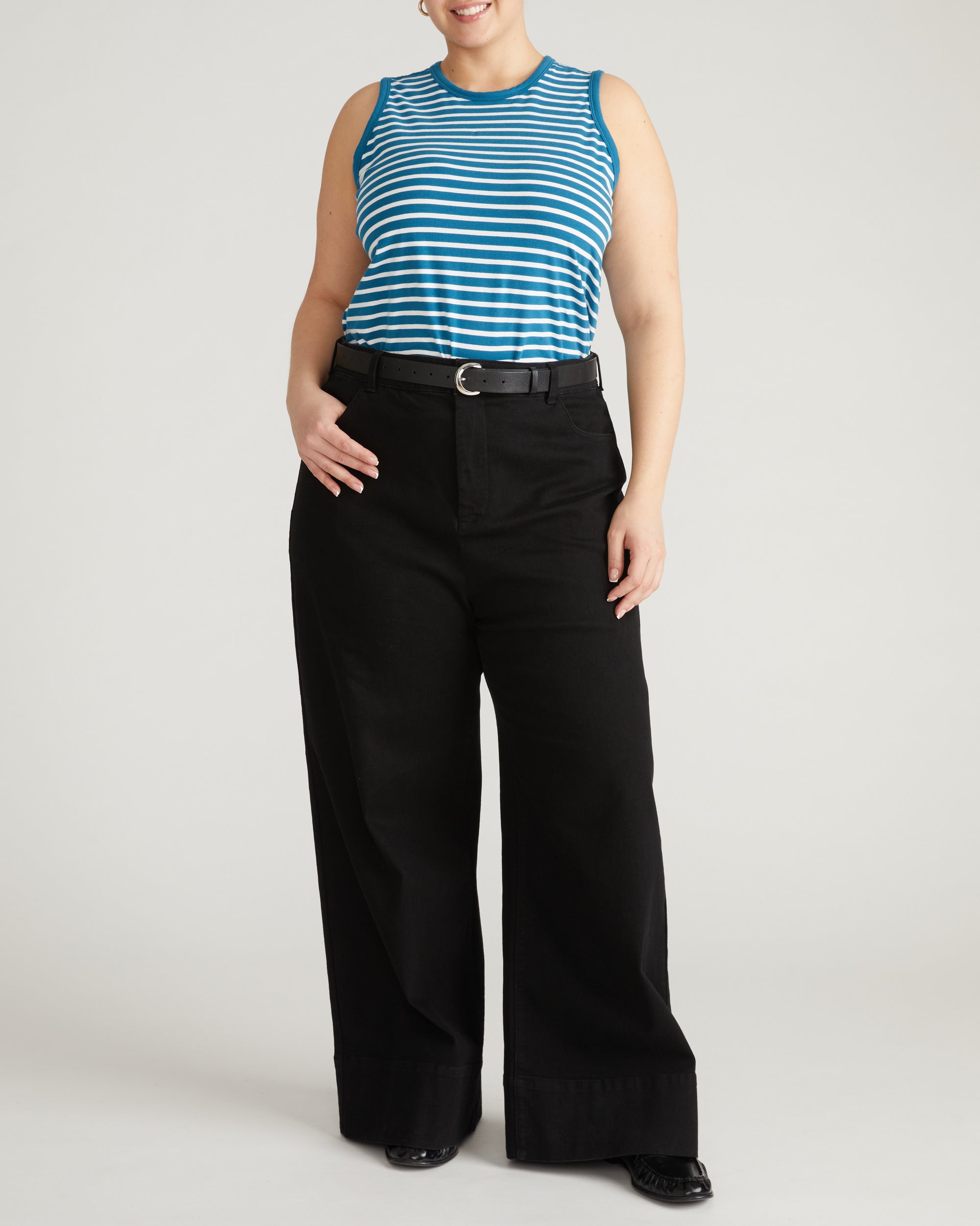 Cai High Neck Tank - Ink Blue/White Stripe | Plus Size & Straight Size Women's Fashion | Universal Standard