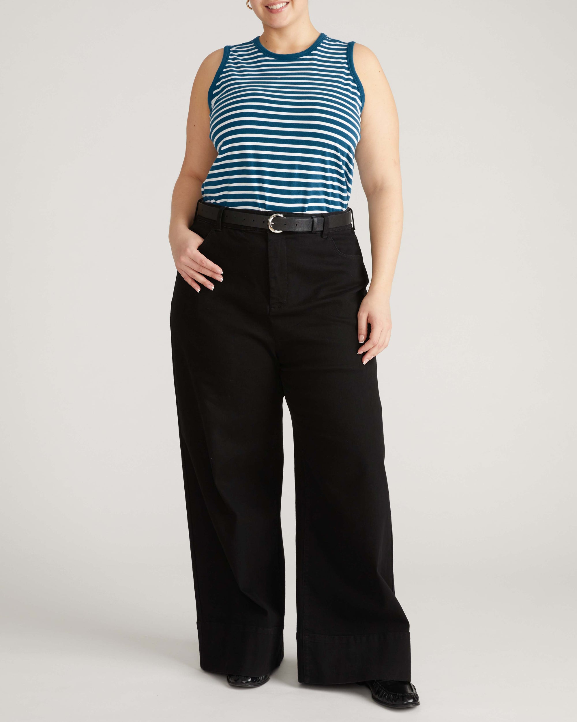 Cai High Neck Tank - Ink Blue/White Stripe | Plus Size & Straight Size Women's Fashion | Universal Standard