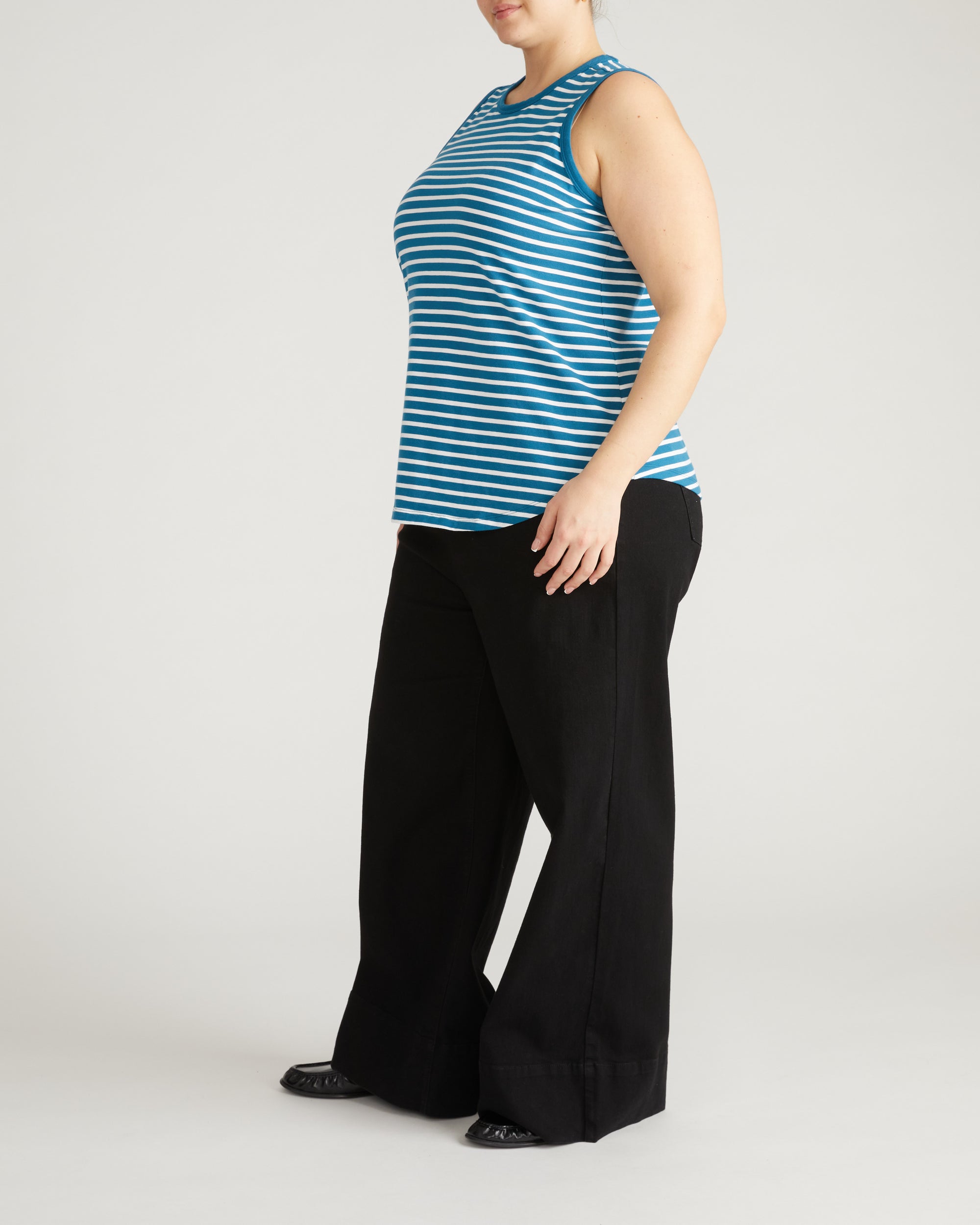 Cai High Neck Tank - Ink Blue/White Stripe | Plus Size & Straight Size Women's Fashion | Universal Standard