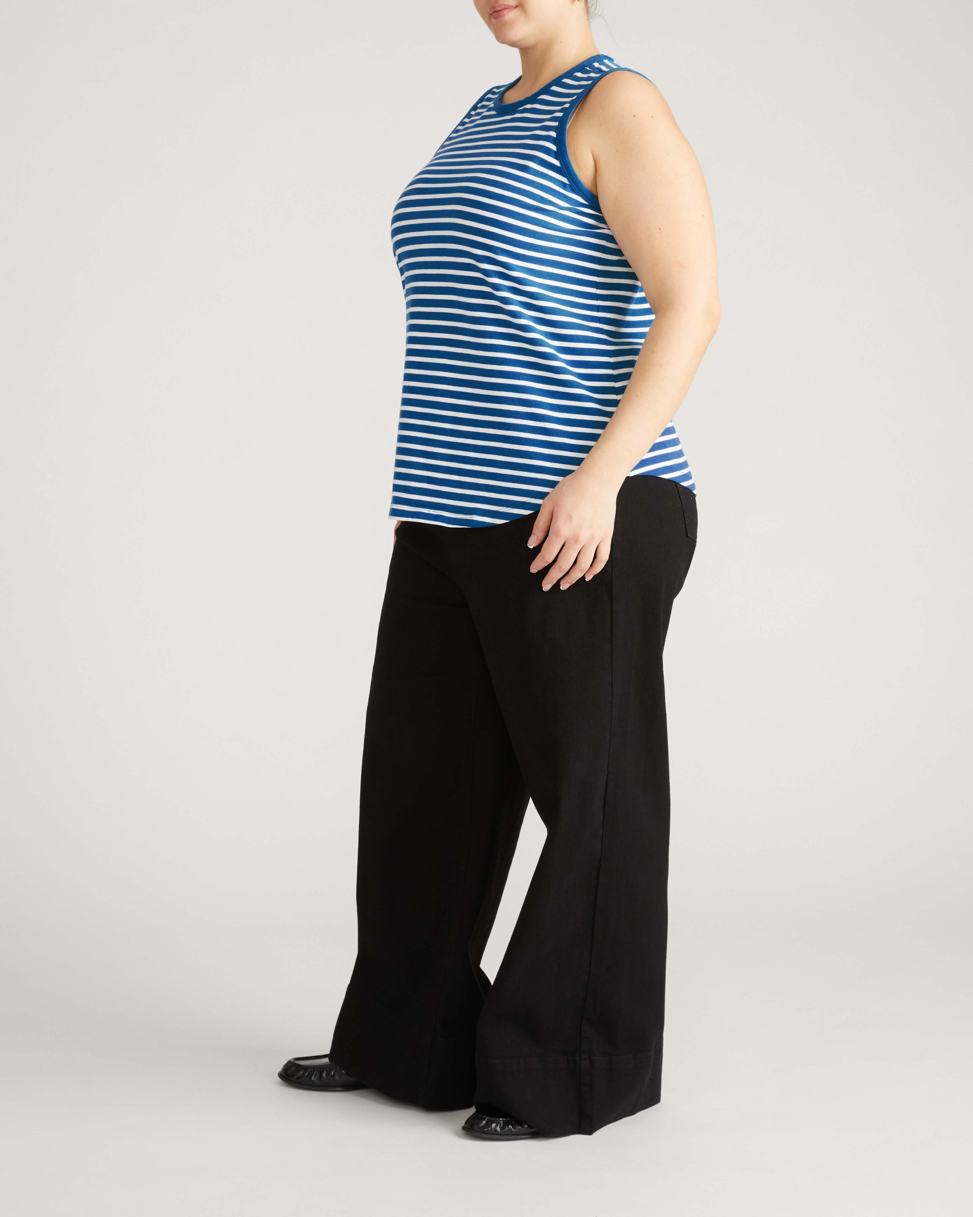 Cai High Neck Tank - Ink Blue/White Stripe | Plus Size & Straight Size Women's Fashion | Universal Standard