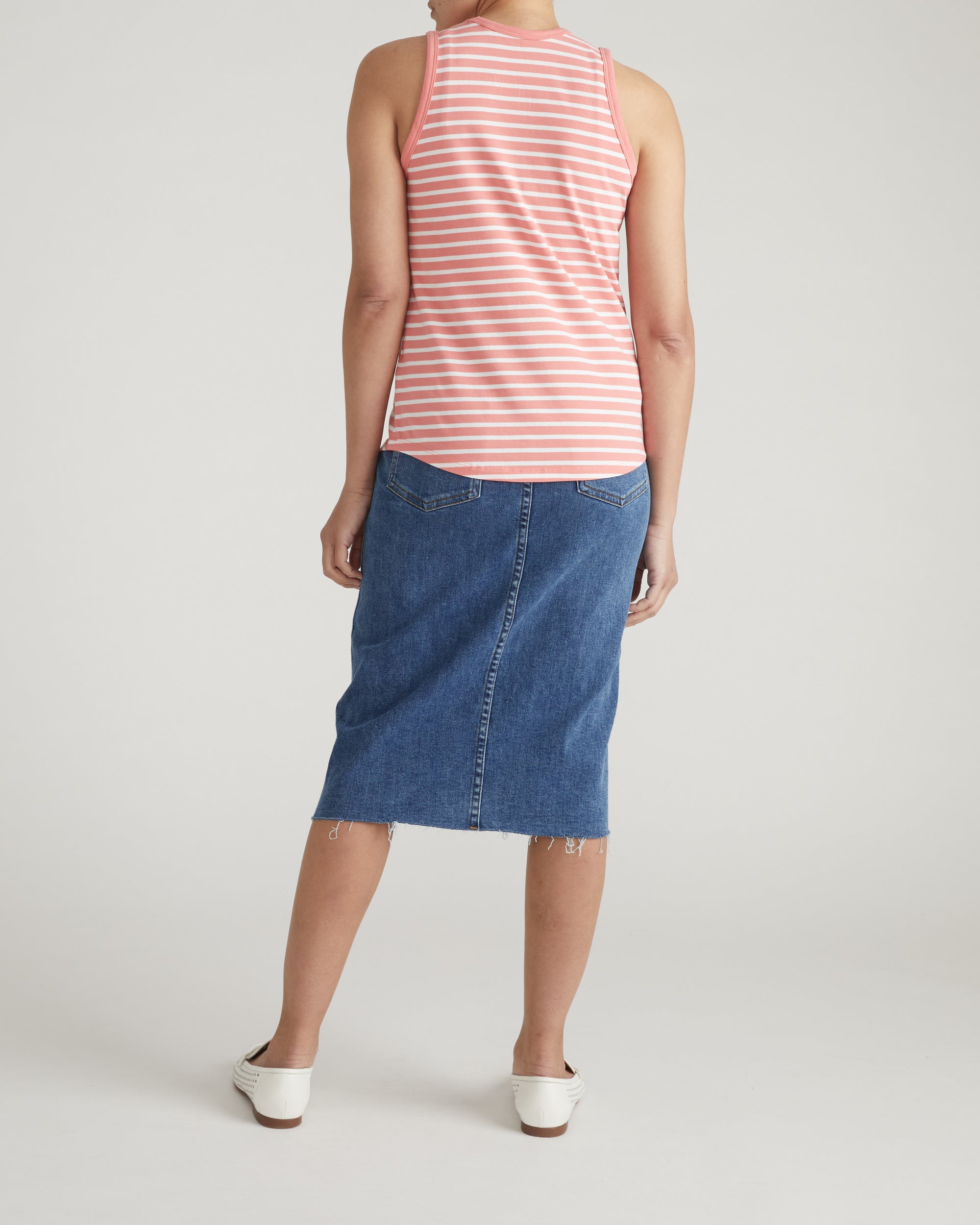Cai High Neck Tank - Portrait Pink/White Stripe | Plus Size & Straight Size Women's Fashion | Universal Standard