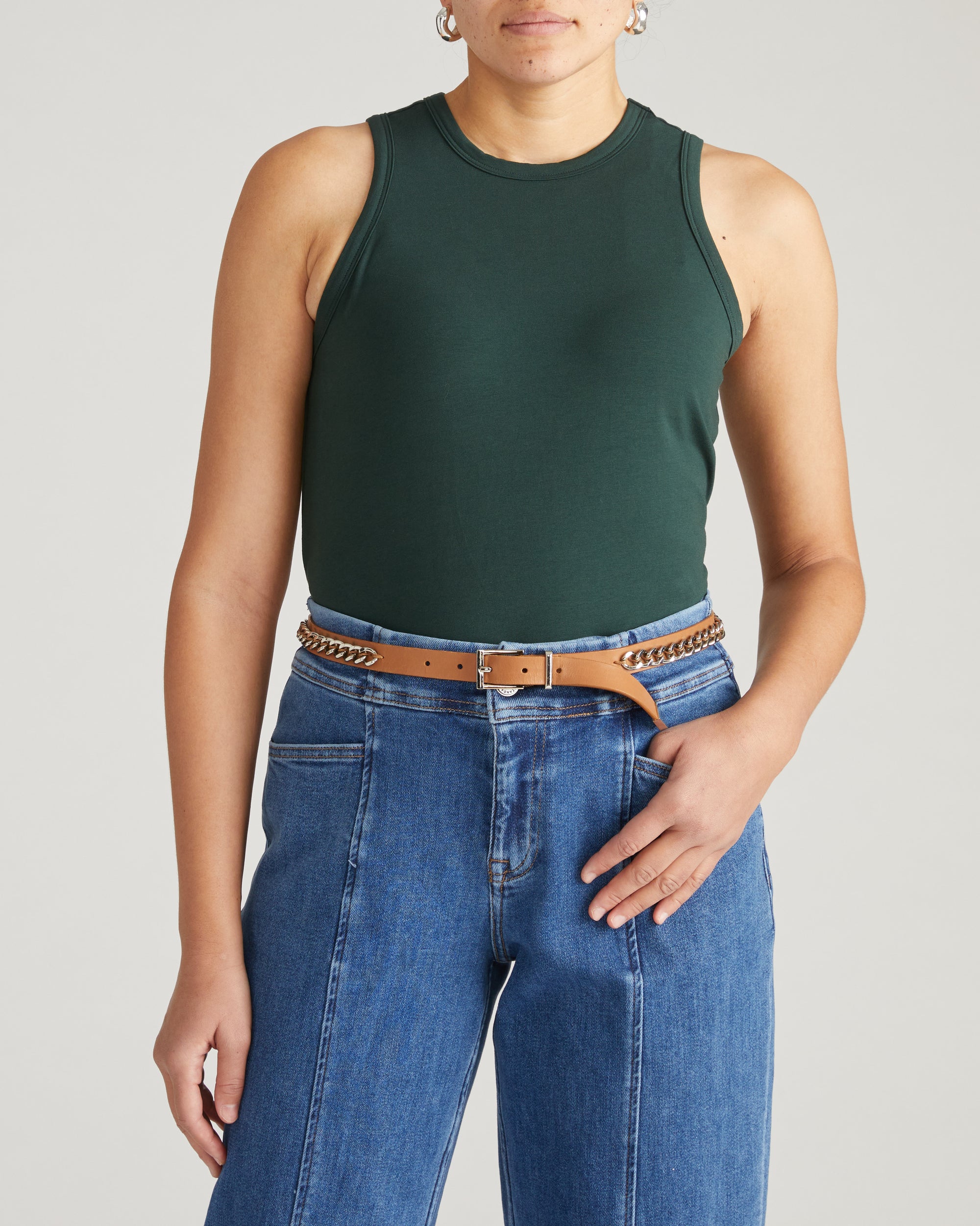 Woman wearing Cai High Neck Tank - Forest Green from Universal Standard