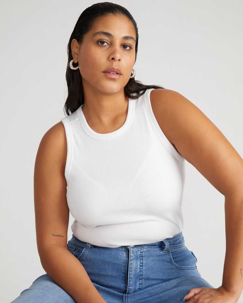 Cai High Neck Ribbed Tank - White