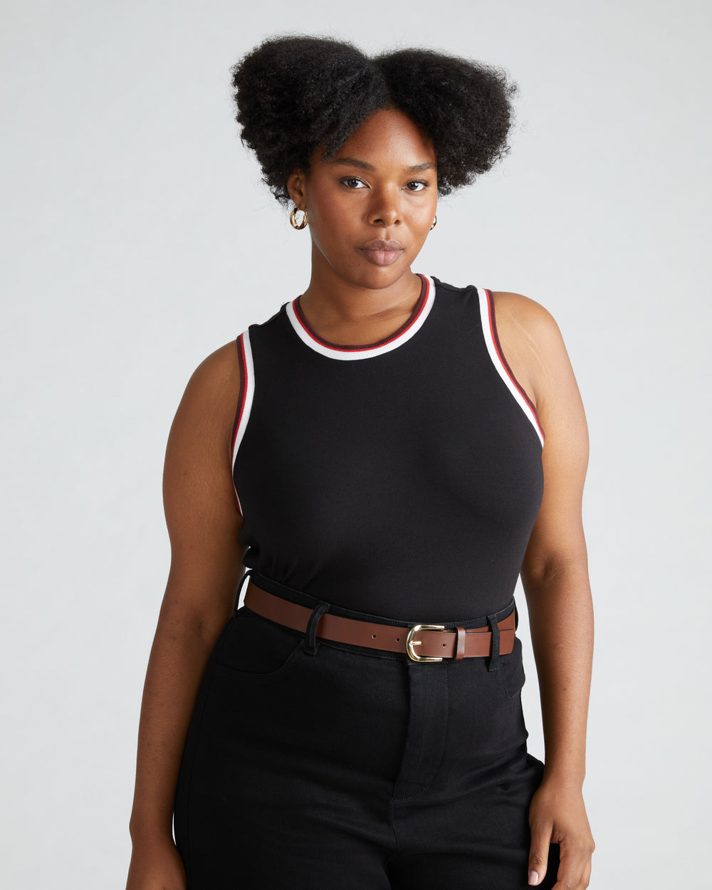 Cai High Neck Tank - Black/Striped Trim