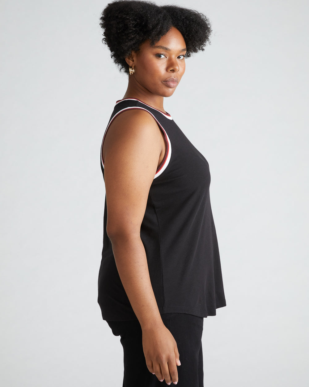 Cai High Neck Tank - Black/Striped Trim