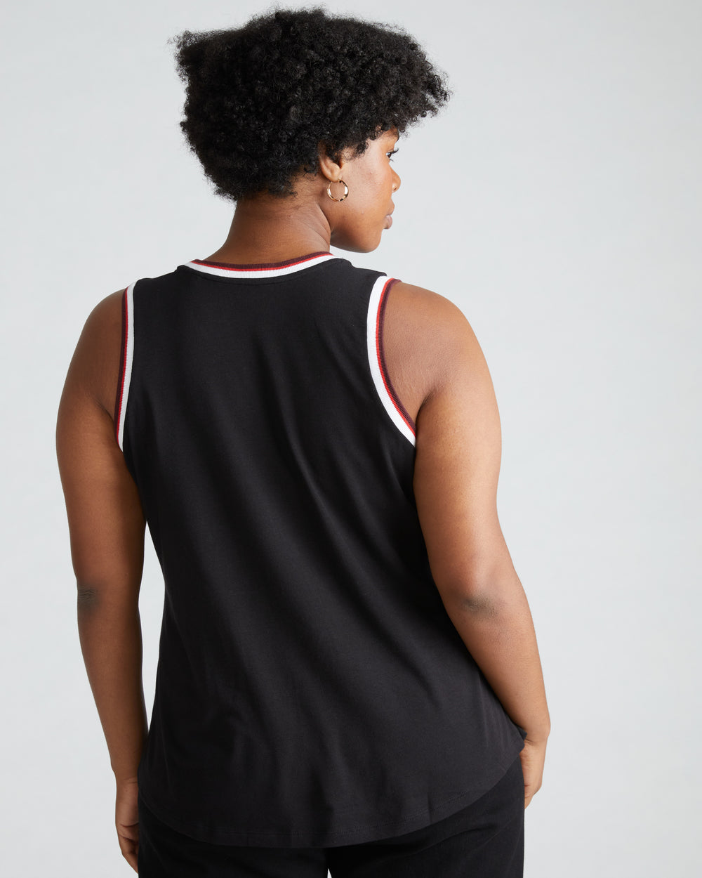 Cai High Neck Tank - Black/Striped Trim