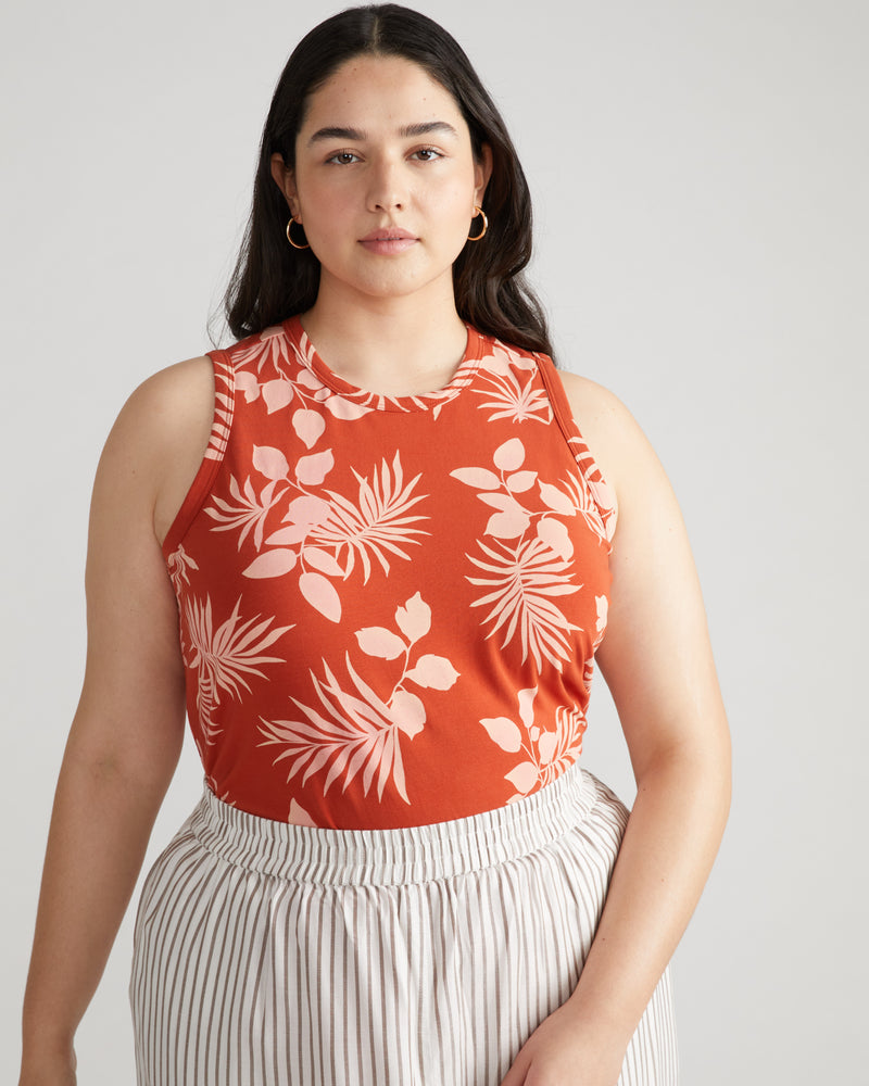 Cai High Neck Tank - Palm Print in Warm Russet