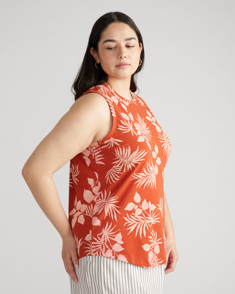 Cai High Neck Tank - Palm Print in Warm Russet