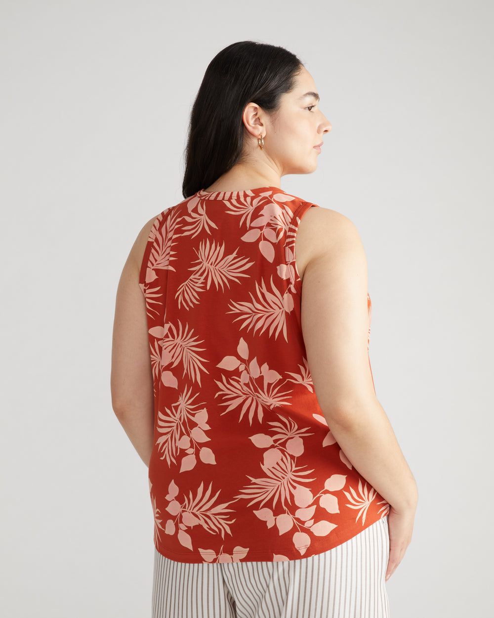 Cai High Neck Tank - Palm Print in Warm Russet