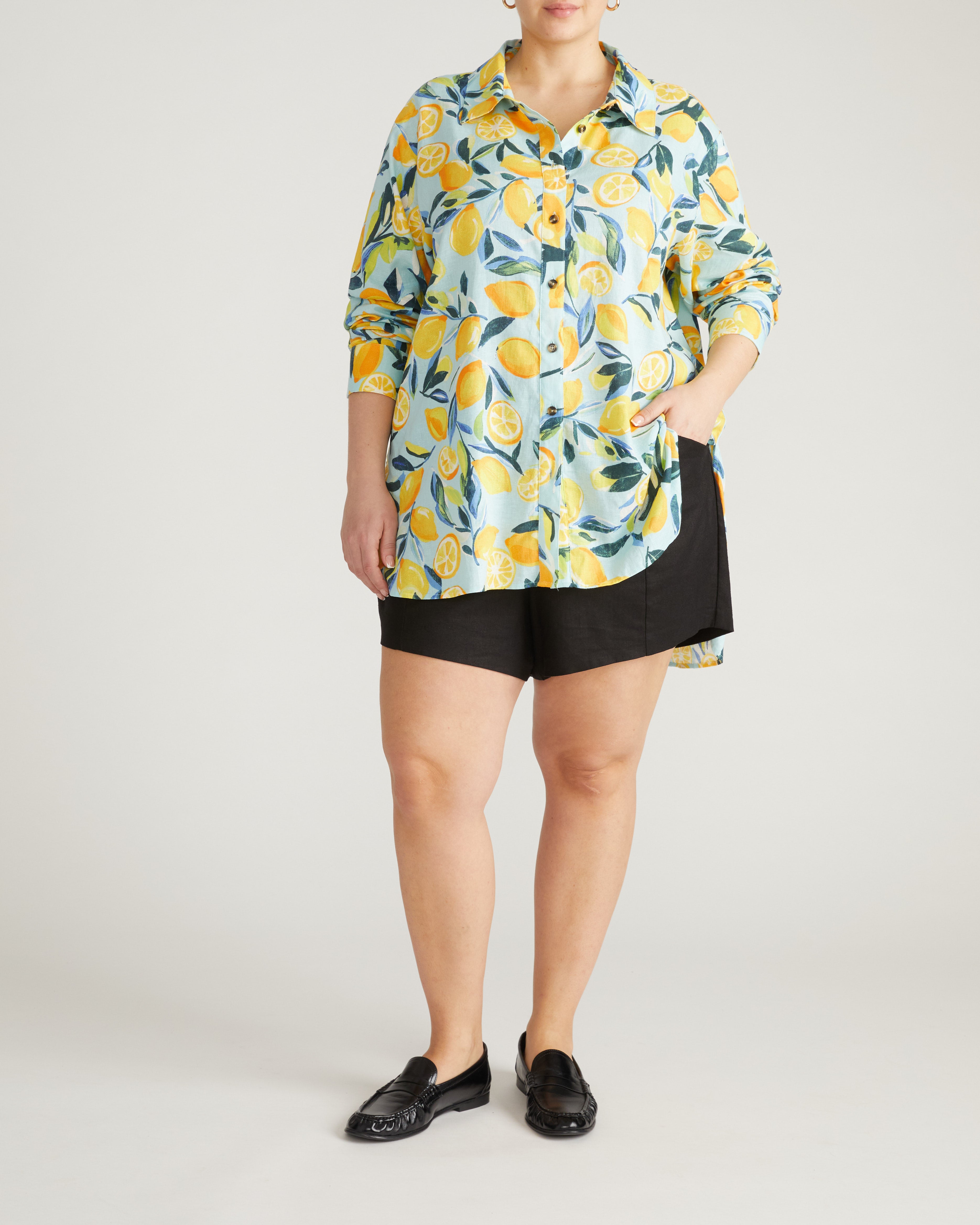 Dawn Linen Hi Low Tunic - Limoncello Print – Universal Standard