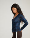 Liquid Jersey Two-Way Long Sleeve Cross Top - Deep Teal Animal Print