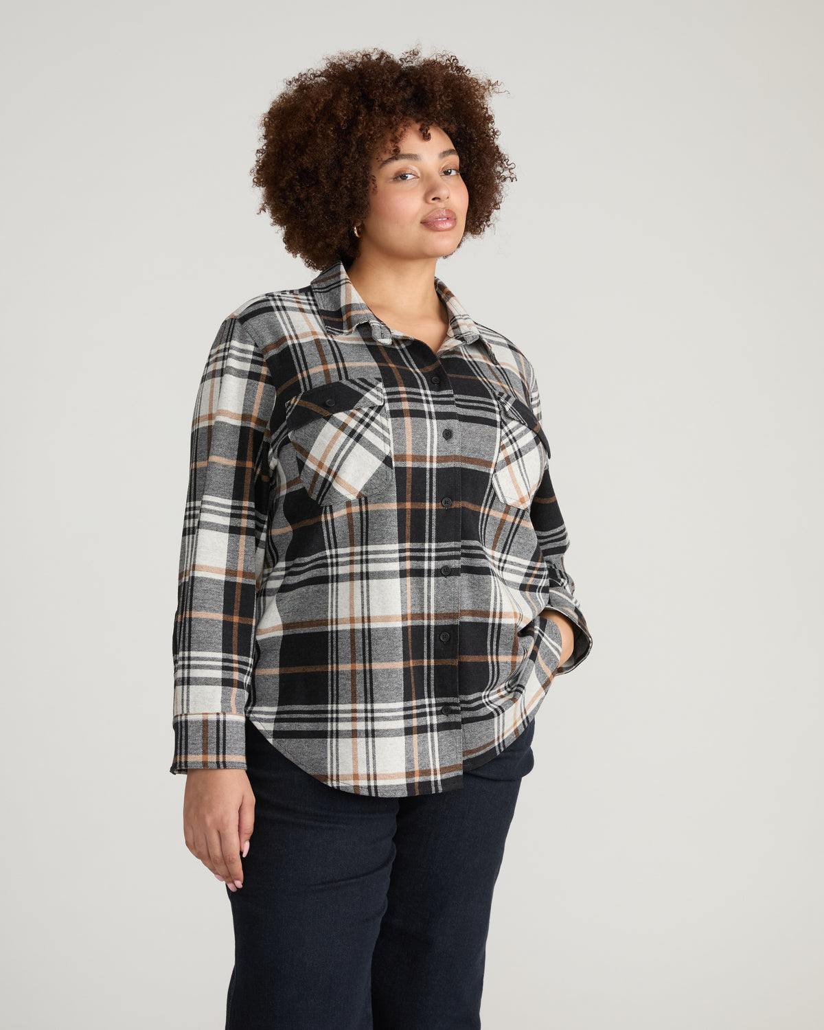 Maine Stretch Flannel Shirt - Black/White Ashton Plaid