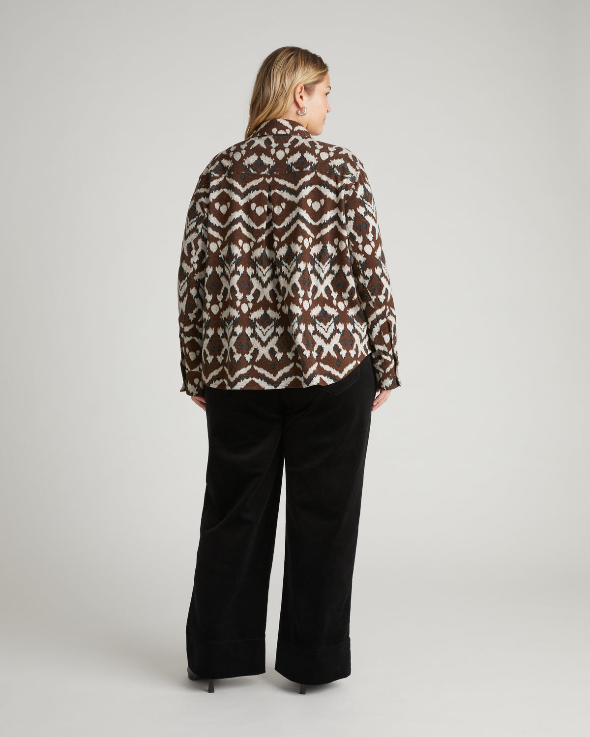 Maine Stretch Flannel Shirt - Chocolate Ikat Jacquard | Plus Size & Straight Size Women's Fashion | Universal Standard