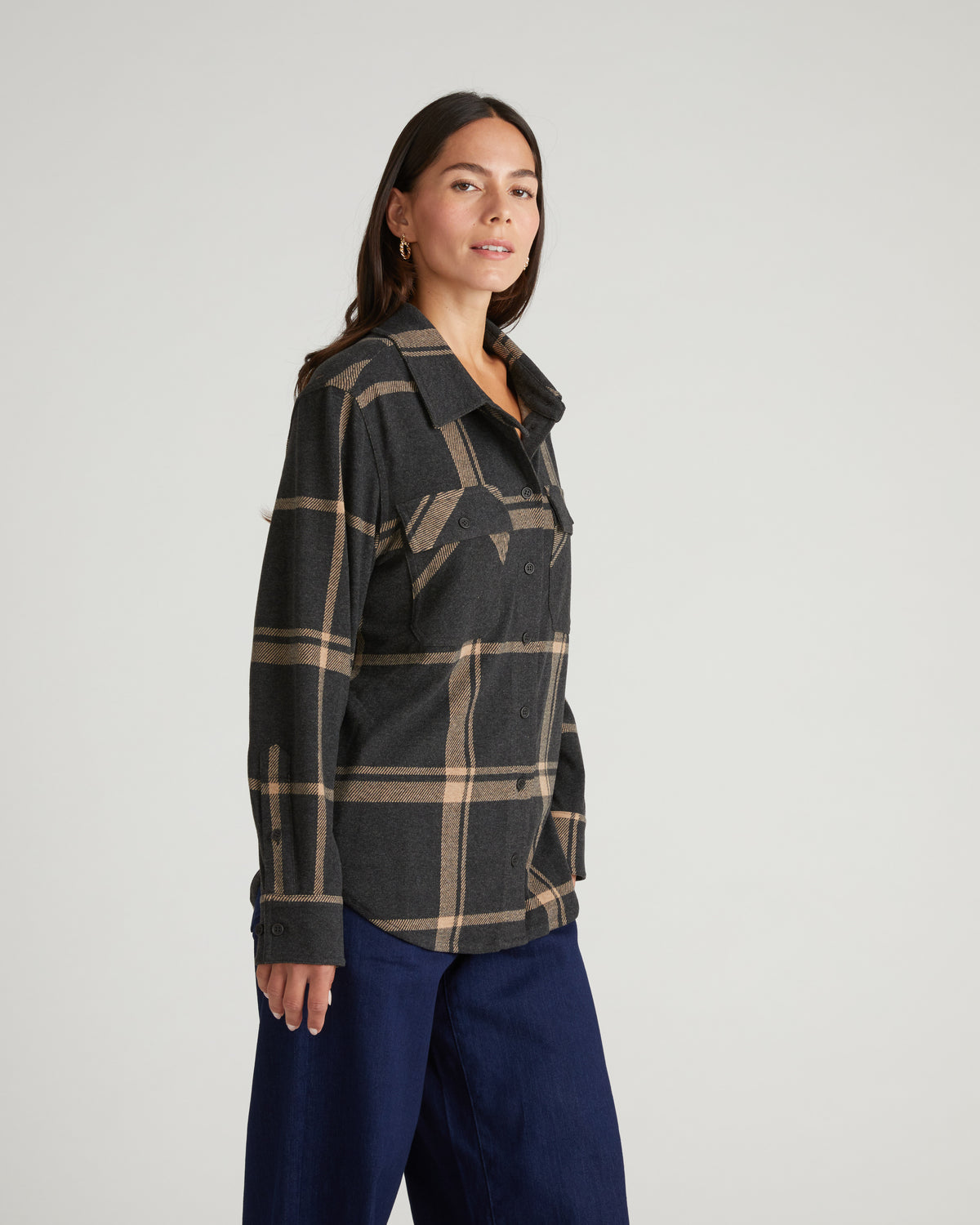 Maine Stretch Flannel Shirt - Mushroom Cap Plaid | Plus Size & Straight Size Women's Fashion | Universal Standard
