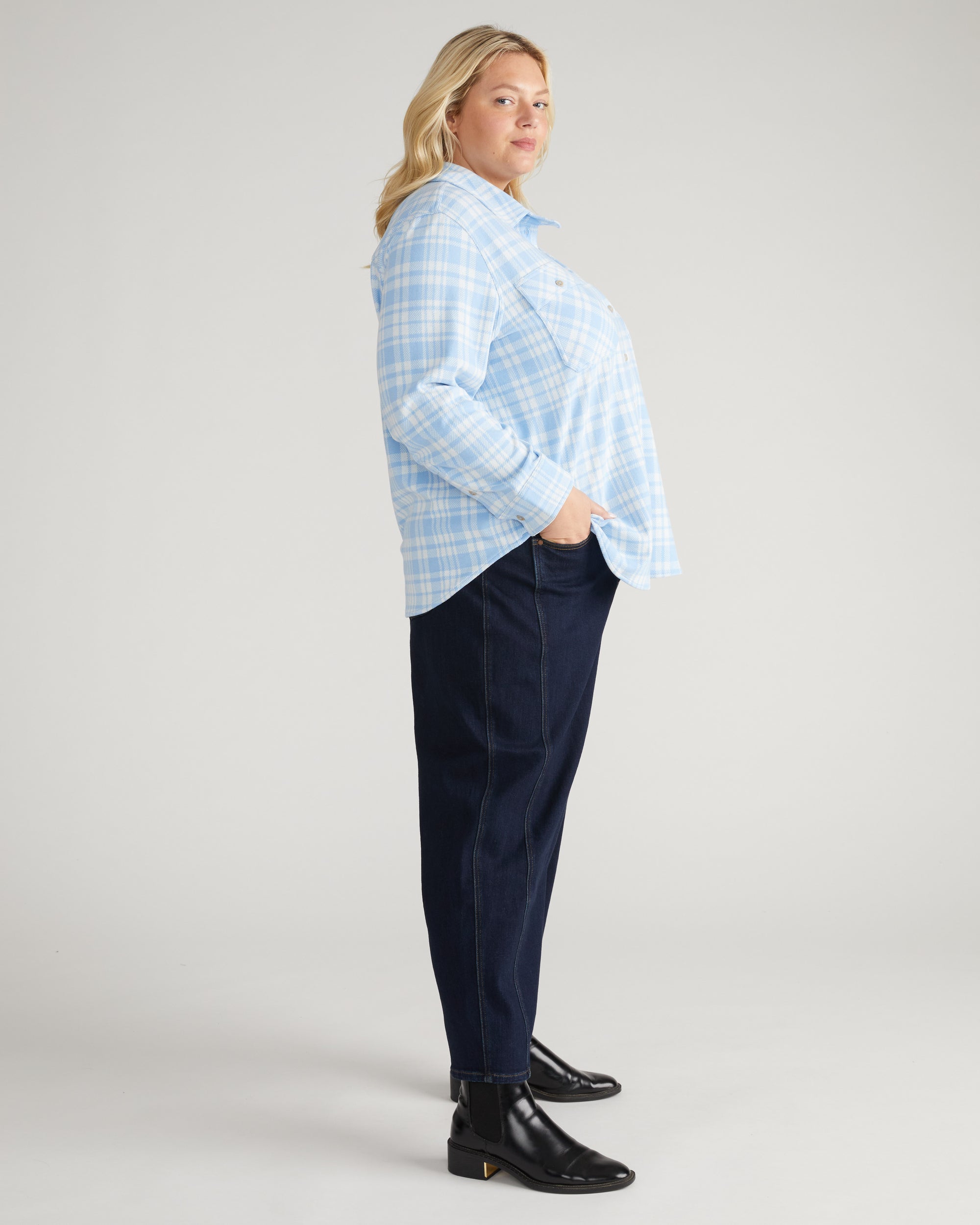 Maine Stretch Flannel Shirt - Teapot Whistle Blue Plaid