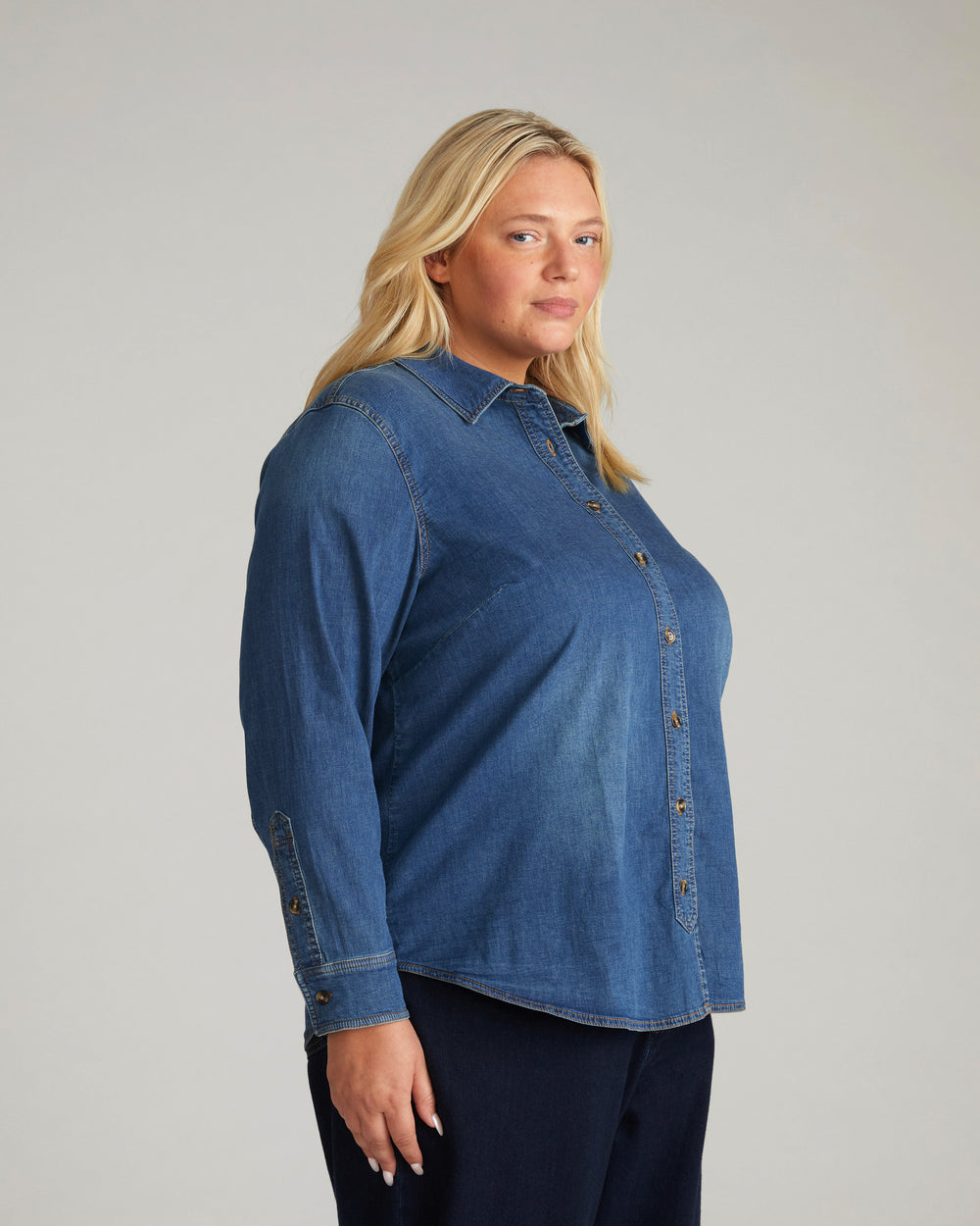 Minimalist Stretch Cotton Chambray Shirt - Union City Blue