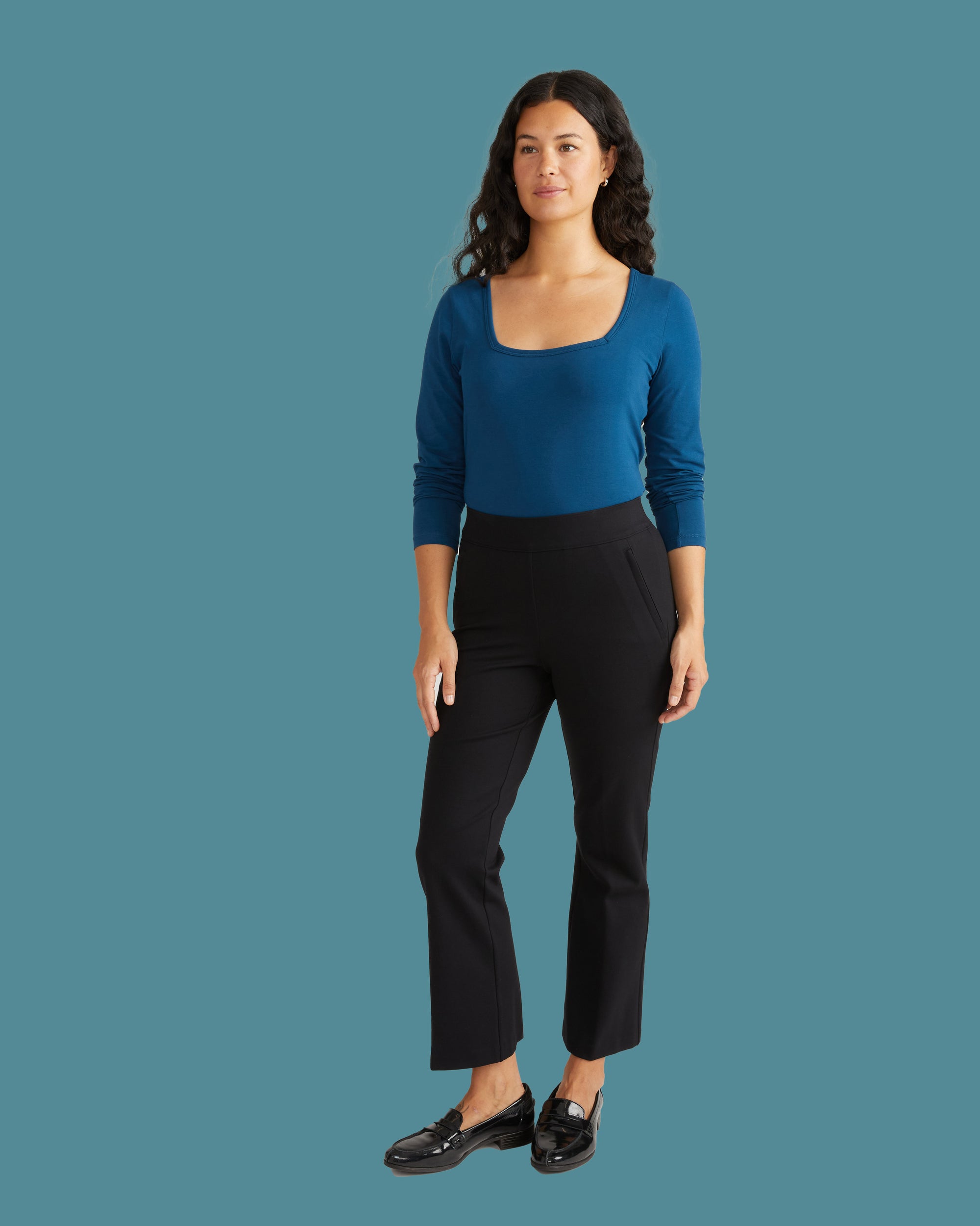 Long Sleeve Square Neck Tee - Deep Teal