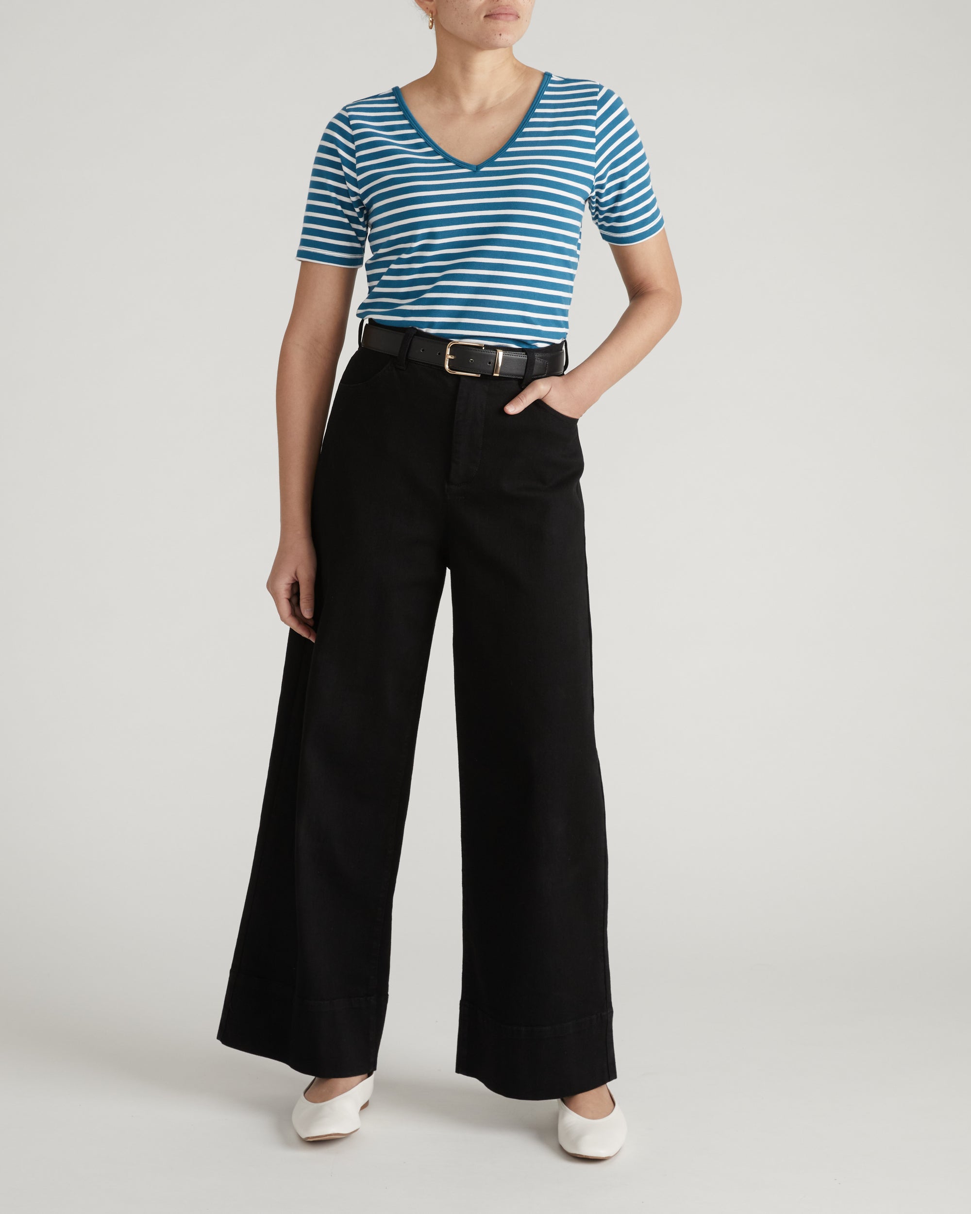 Double V Tee - Ink Blue/White Stripe | Plus Size & Straight Size Women's Fashion | Universal Standard