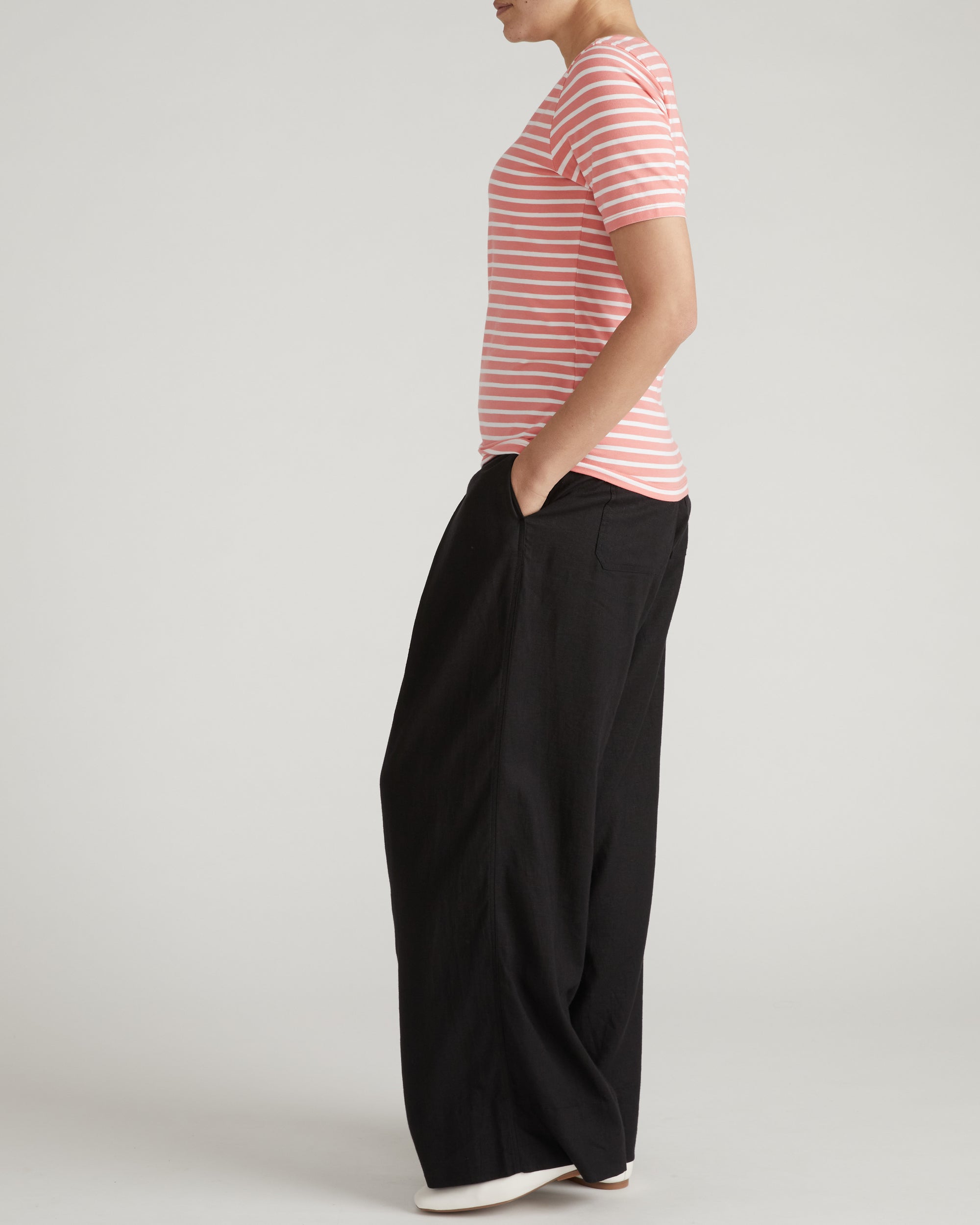 Double V Tee - Portrait Pink/White Stripe | Plus Size & Straight Size Women's Fashion | Universal Standard