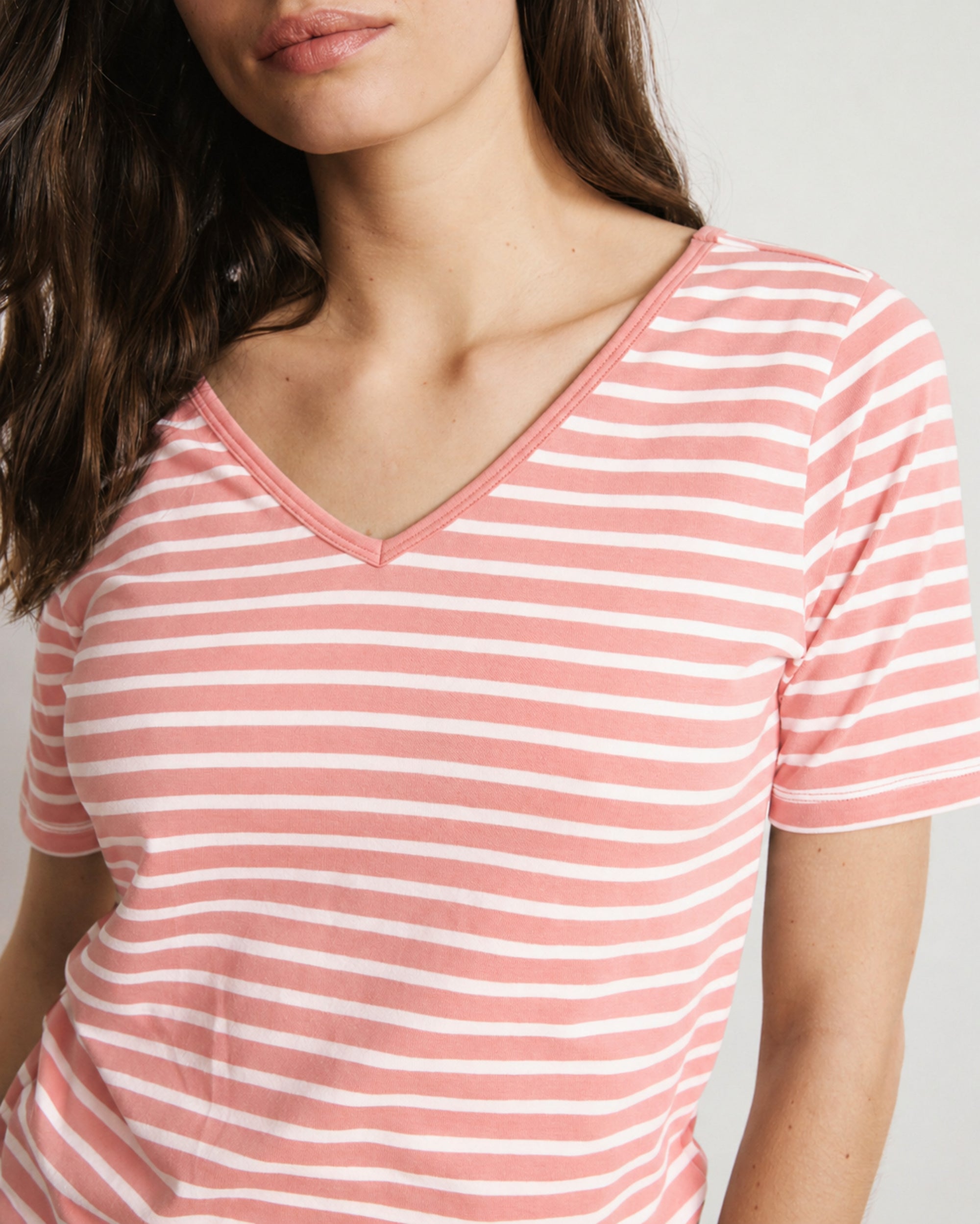 Double V Tee - Portrait Pink/White Stripe | Plus Size & Straight Size Women's Fashion | Universal Standard