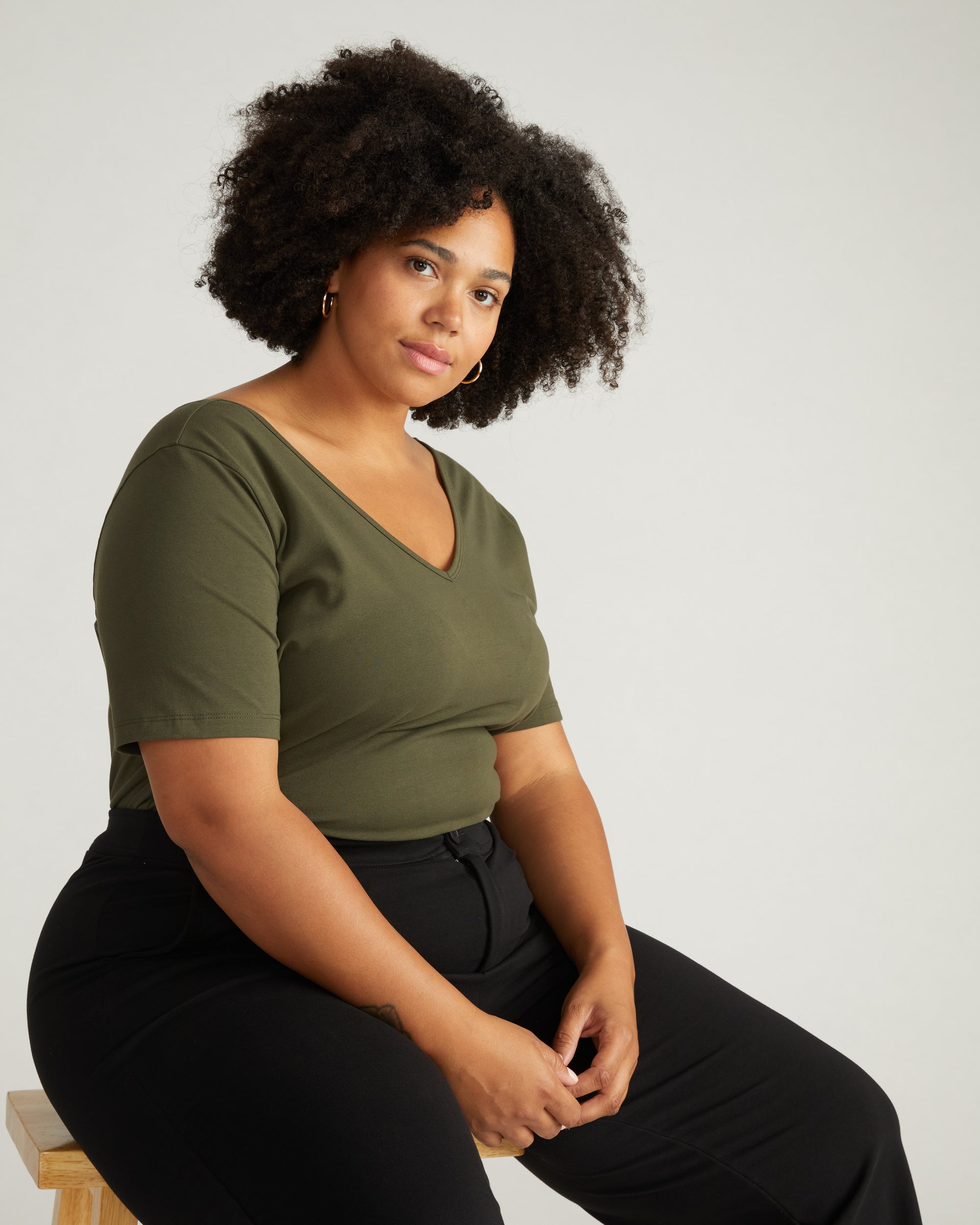 Double V Tee - Nori | Plus Size & Straight Size Women's Fashion | Universal Standard