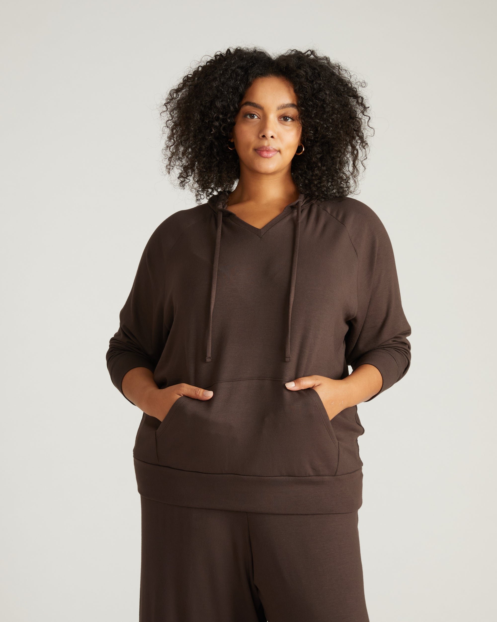 TravelKnit V Neck Hoodie - Espresso