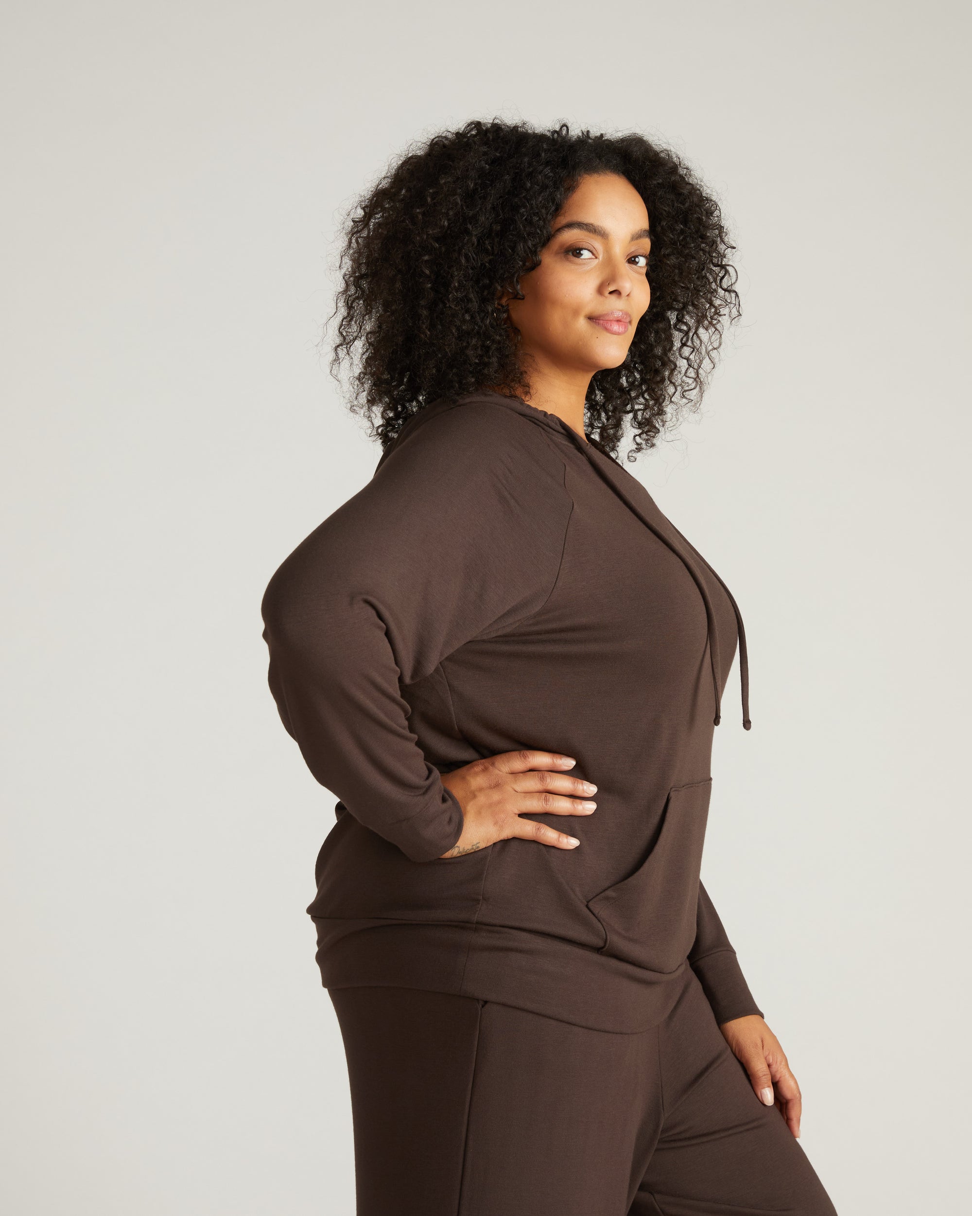 TravelKnit V Neck Hoodie - Espresso