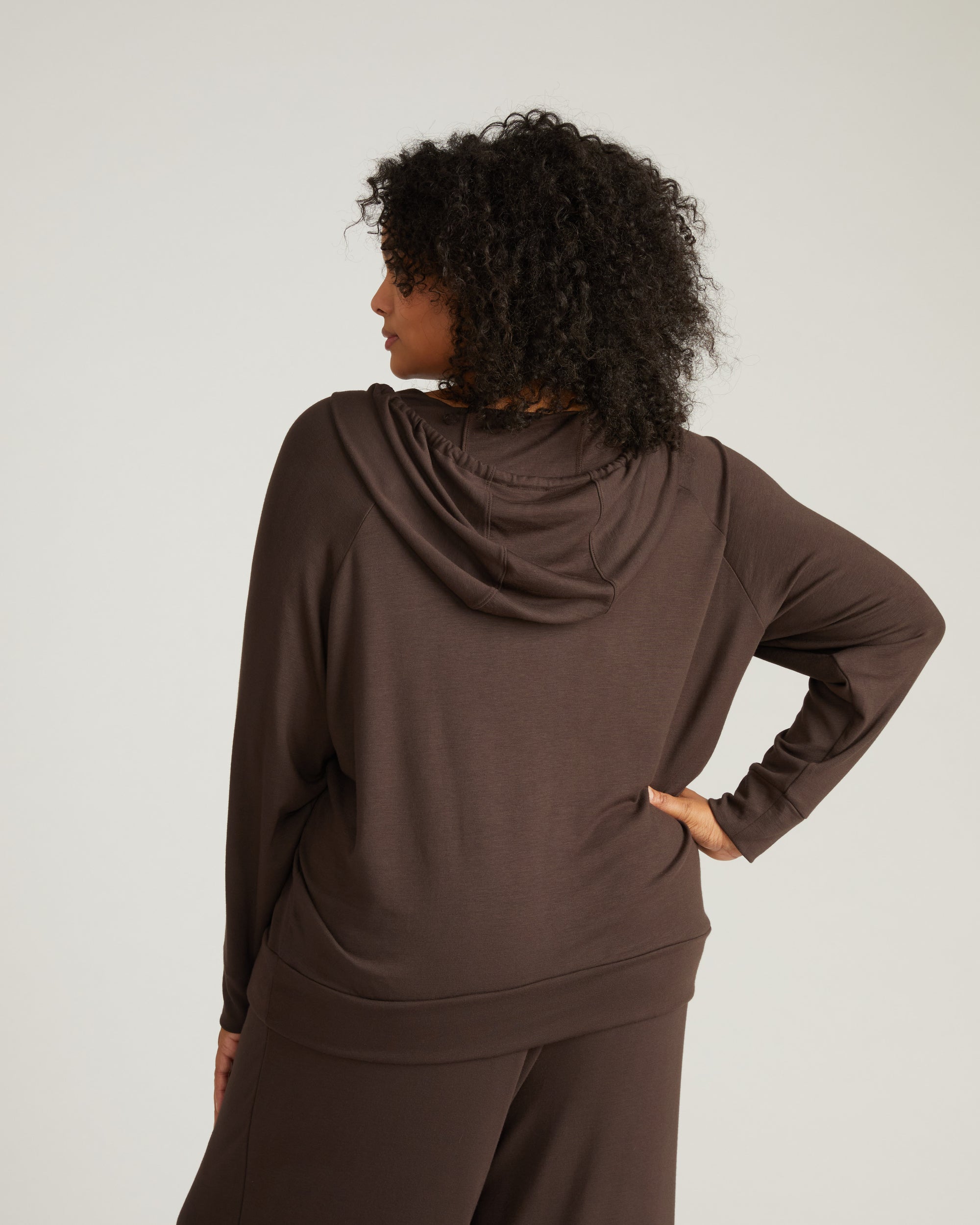TravelKnit V Neck Hoodie - Espresso