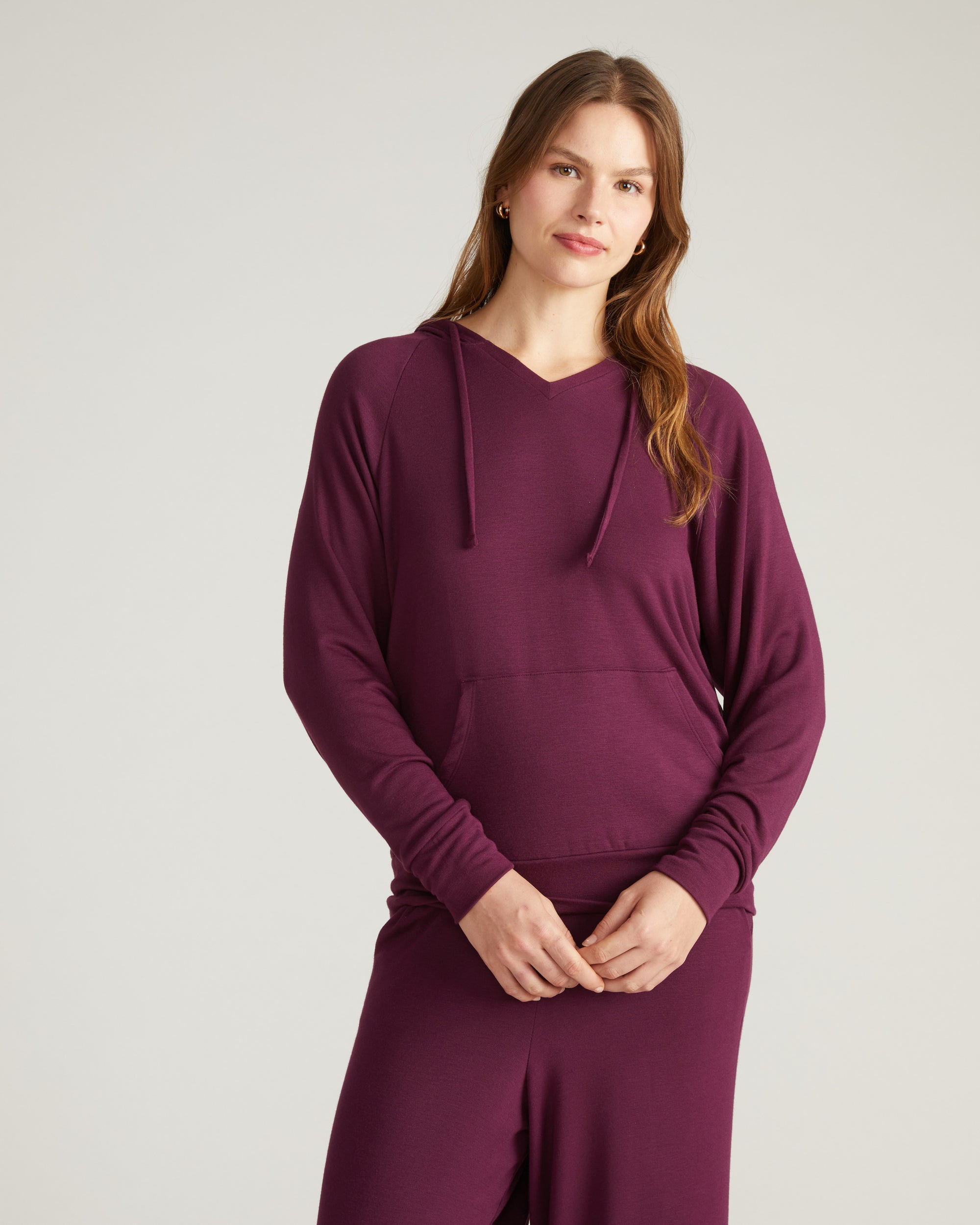 TravelKnit V Neck Hoodie - Gamay