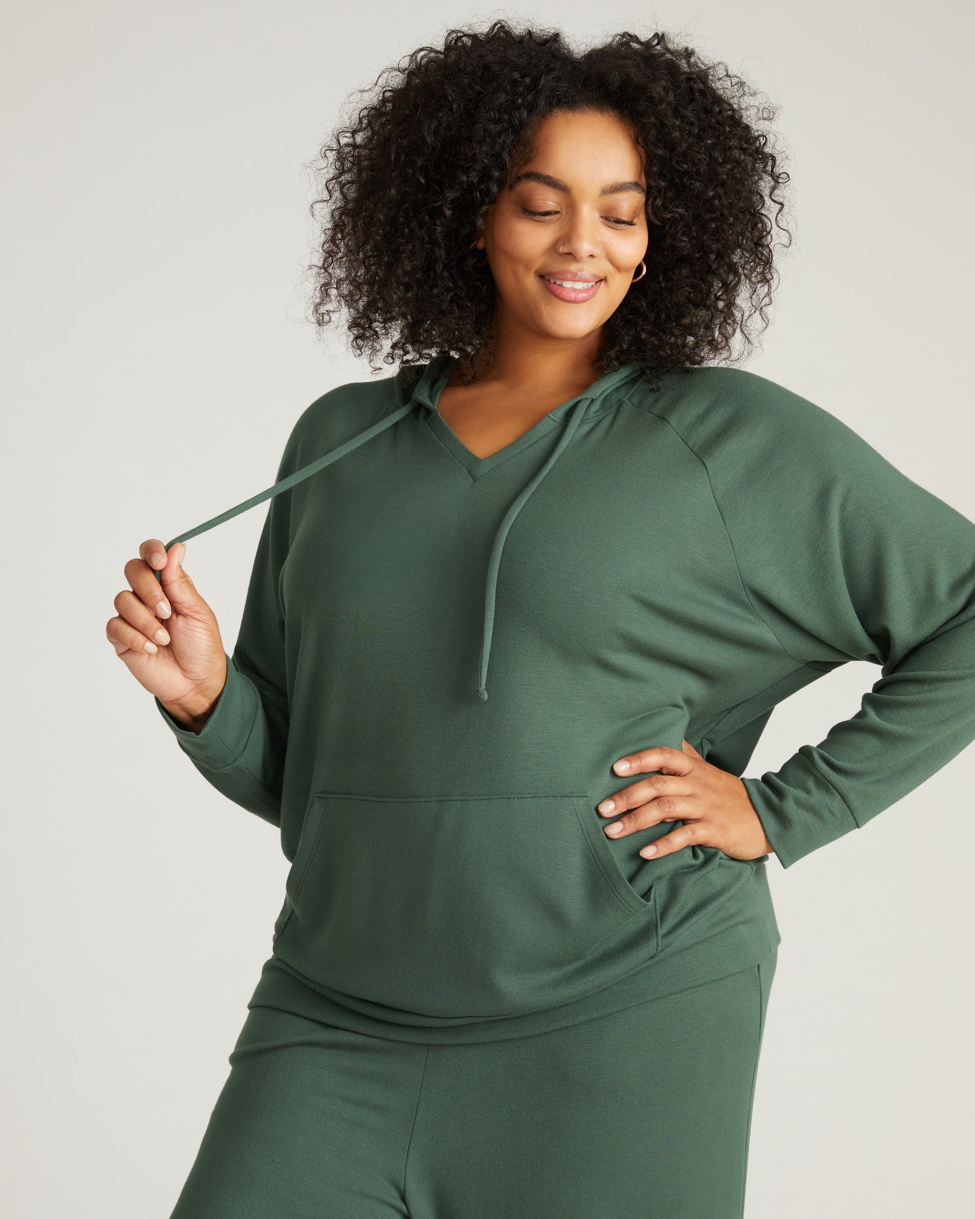 TravelKnit V Neck Hoodie - Conifer