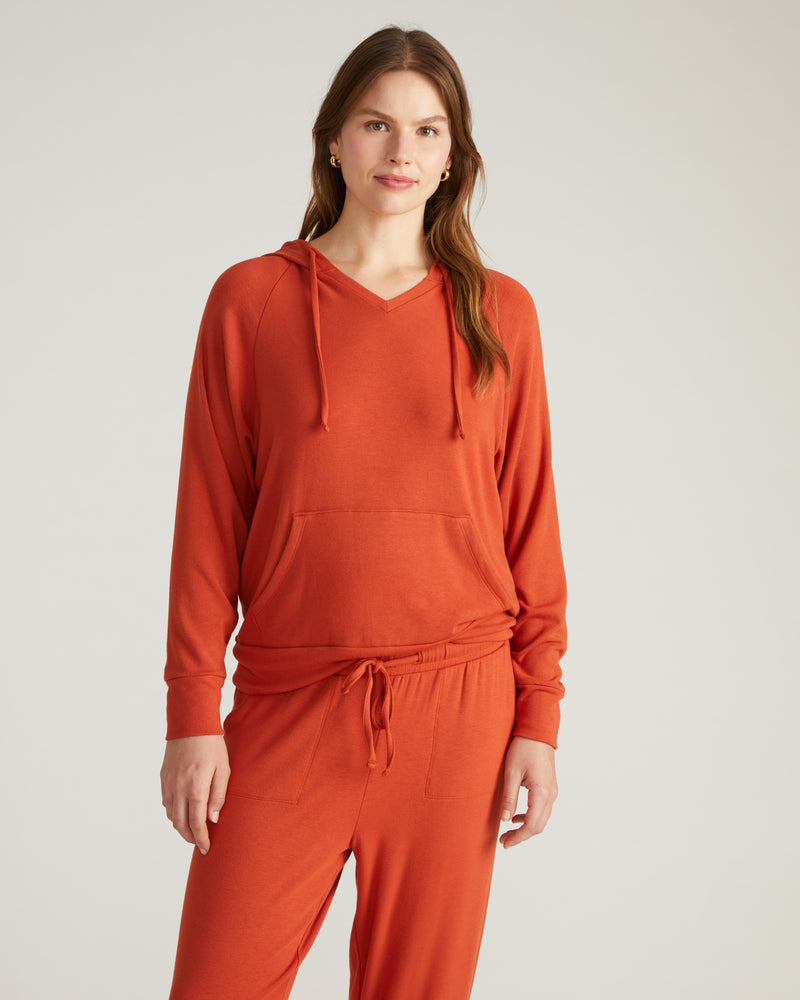 TravelKnit V Neck Hoodie - Warm Russet