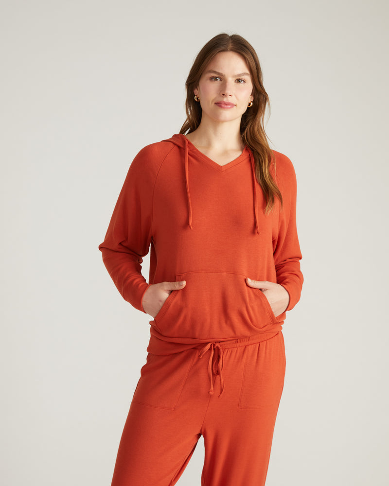 TravelKnit V Neck Hoodie - Warm Russet