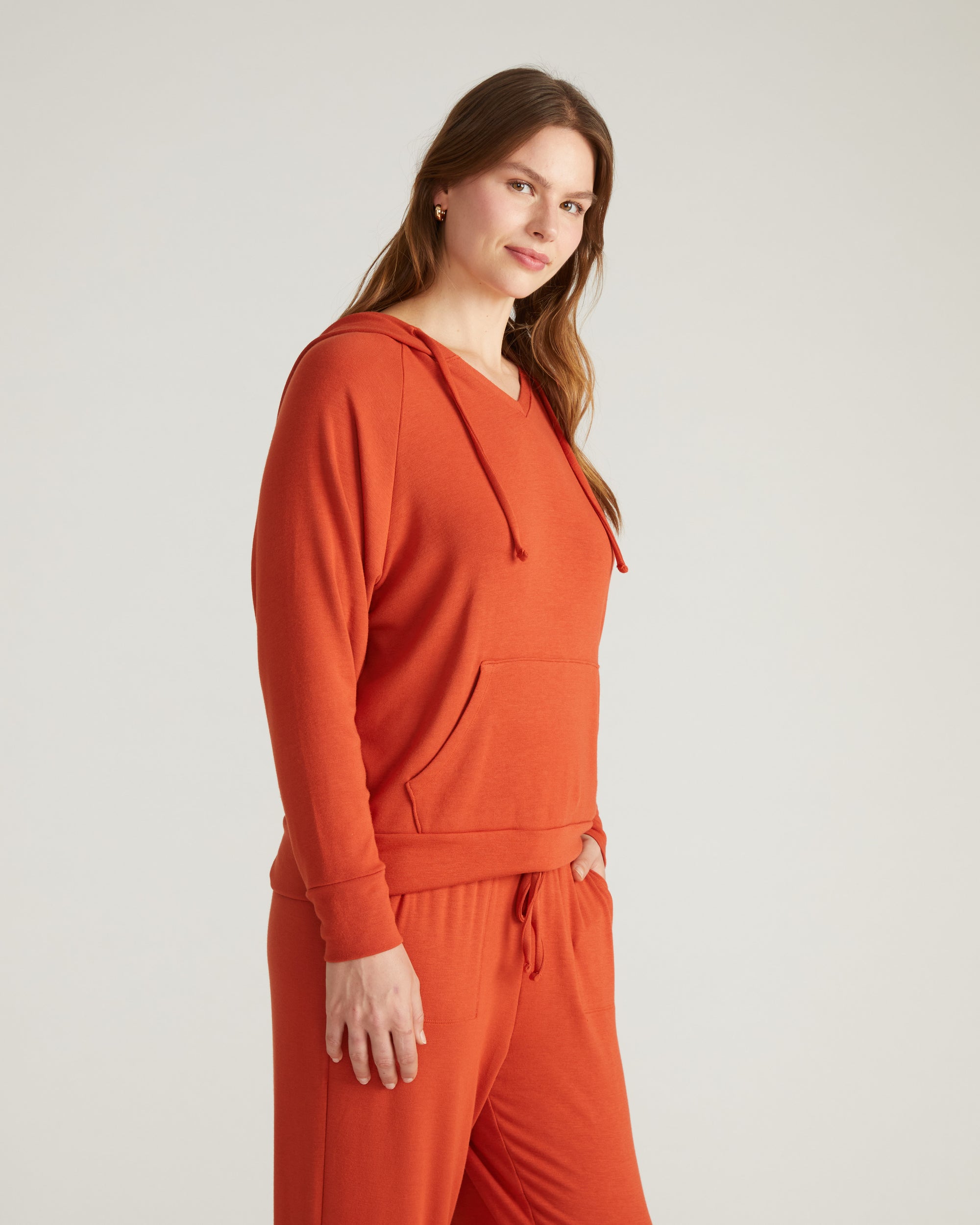 TravelKnit V Neck Hoodie - Warm Russet