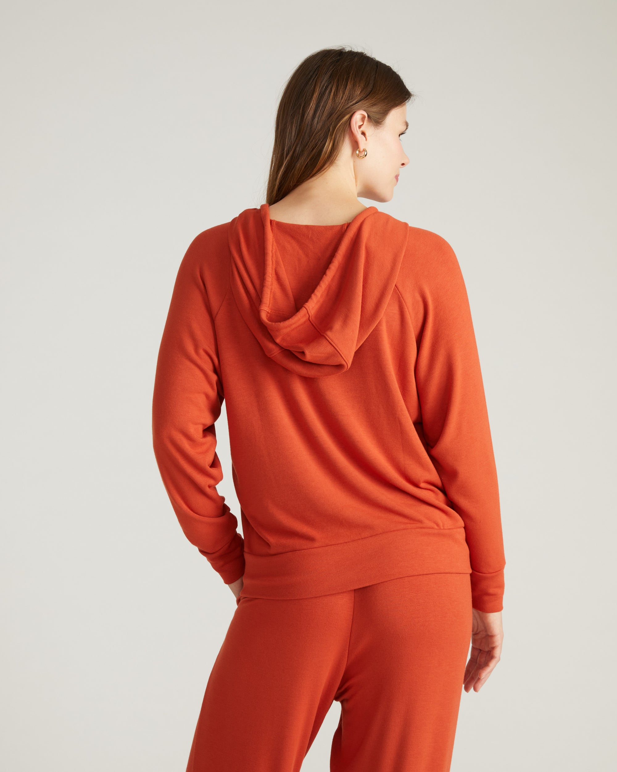 TravelKnit V Neck Hoodie - Warm Russet