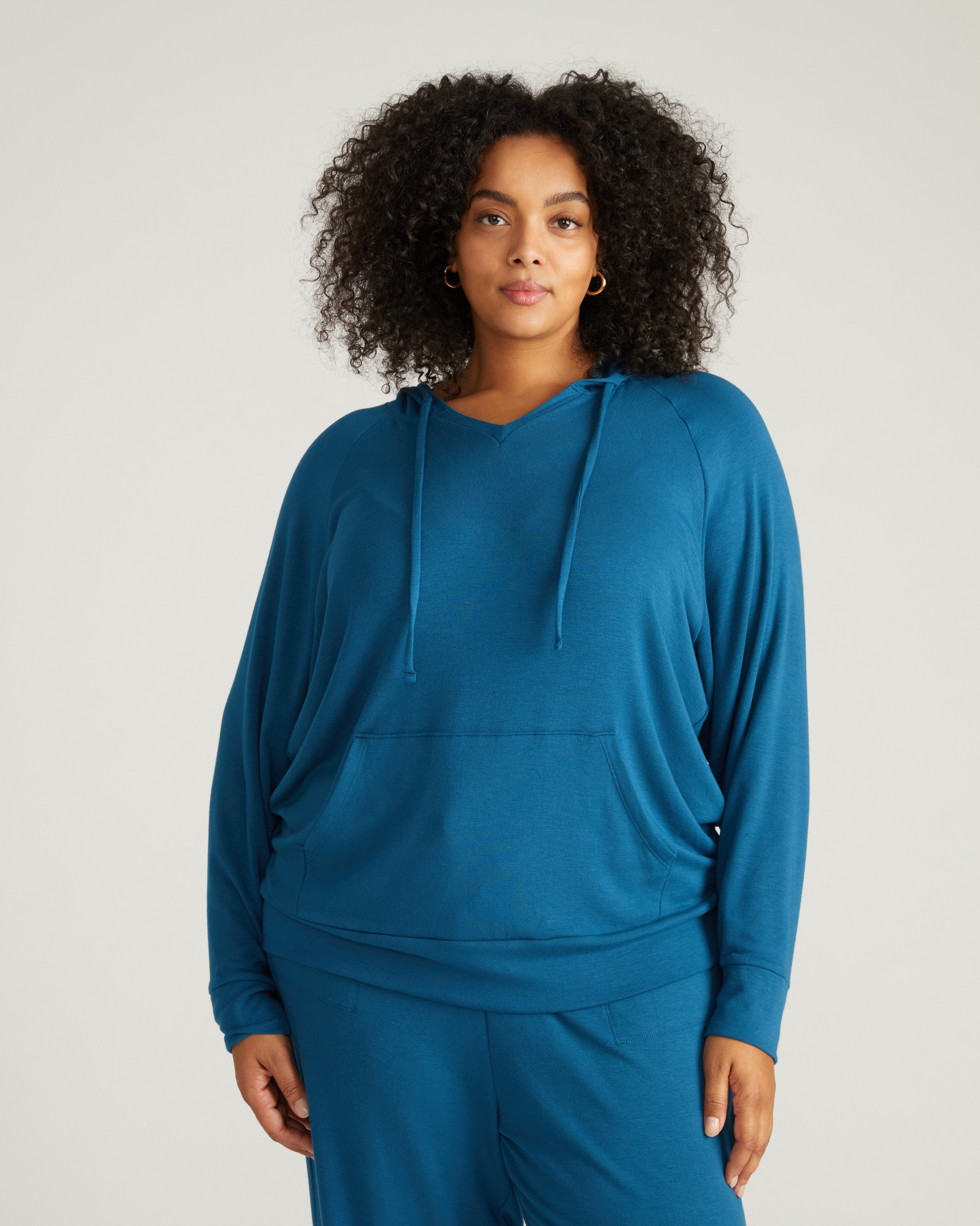TravelKnit V Neck Hoodie - Blue Teal | Plus Size & Straight Size Women's Fashion | Universal Standard