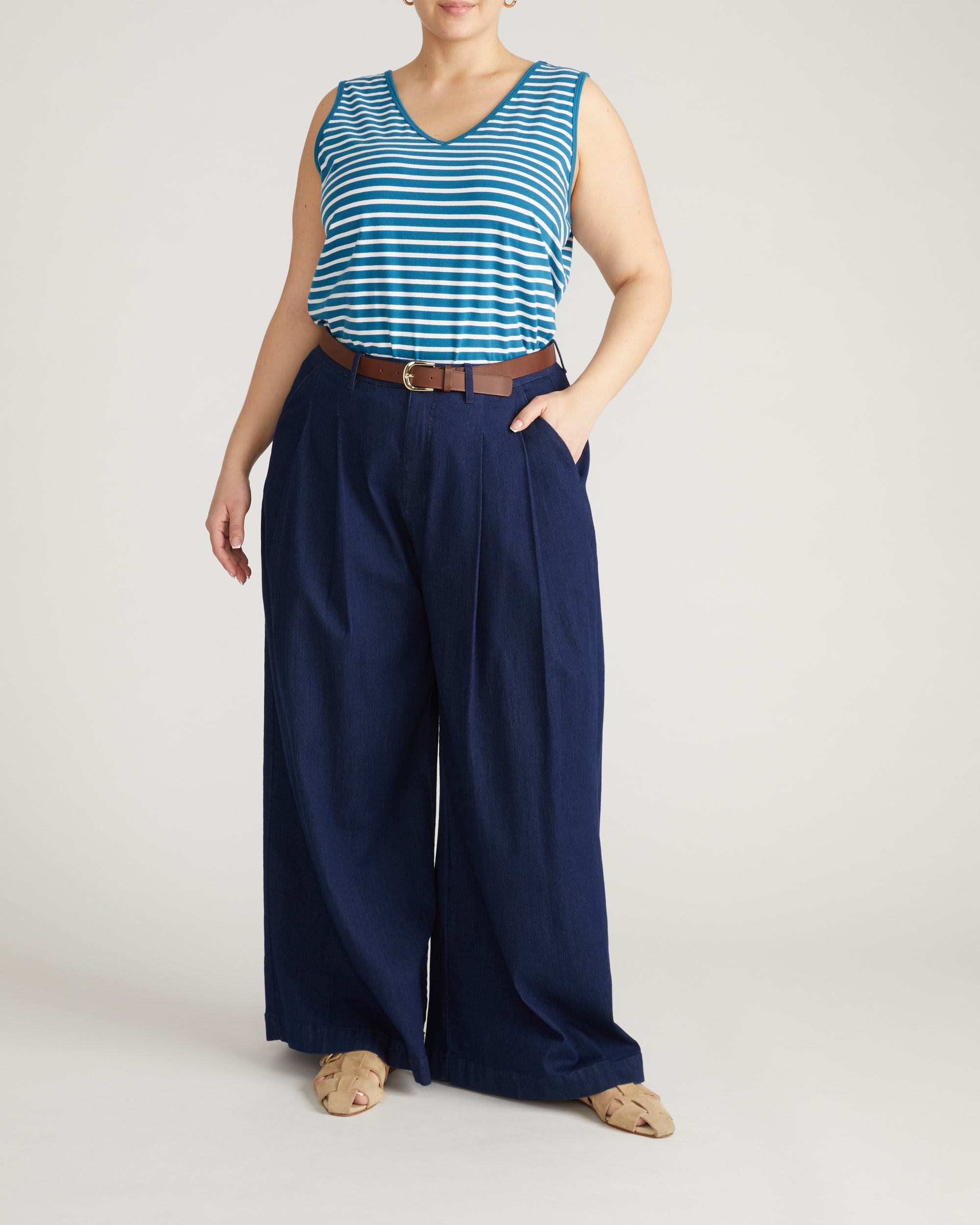 Double V Tank - Ink Blue/White Stripe | Plus Size & Straight Size Women's Fashion | Universal Standard