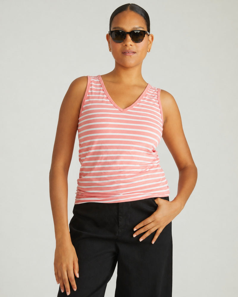 Double V Tank - Portrait Pink/White Stripe | Plus Size & Straight Size Women's Fashion | Universal Standard