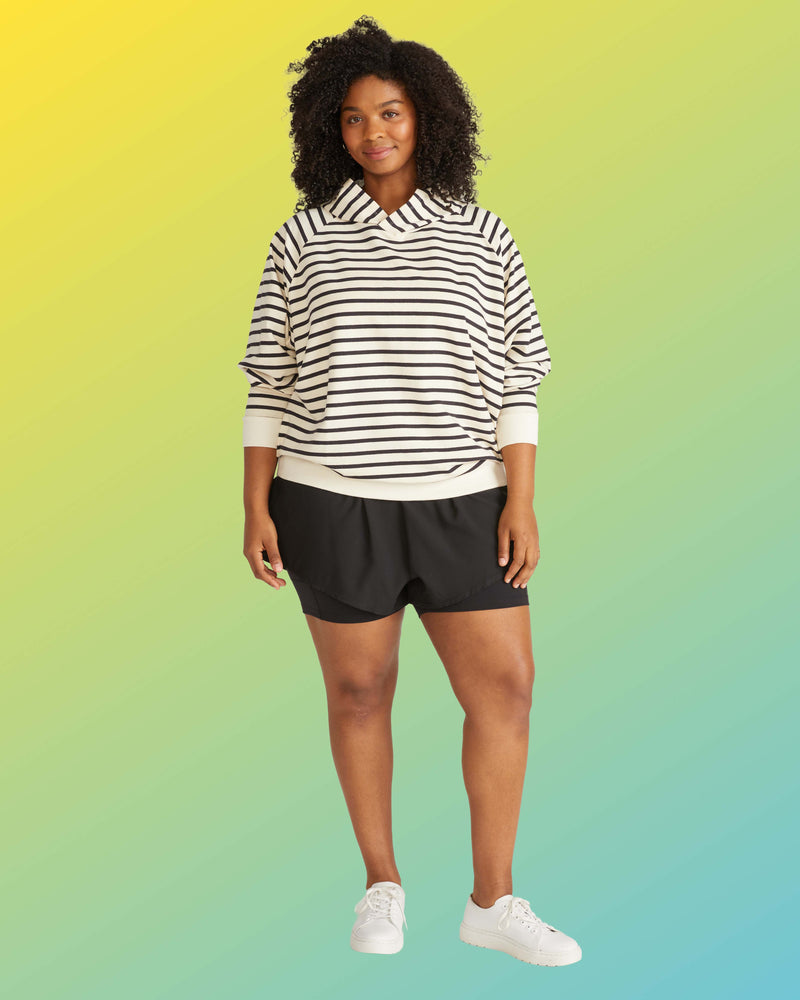 French Terry Pullover Hoodie - Ecru/Black Stripe | Plus Size & Straight Size Women's Fashion | Universal Standard