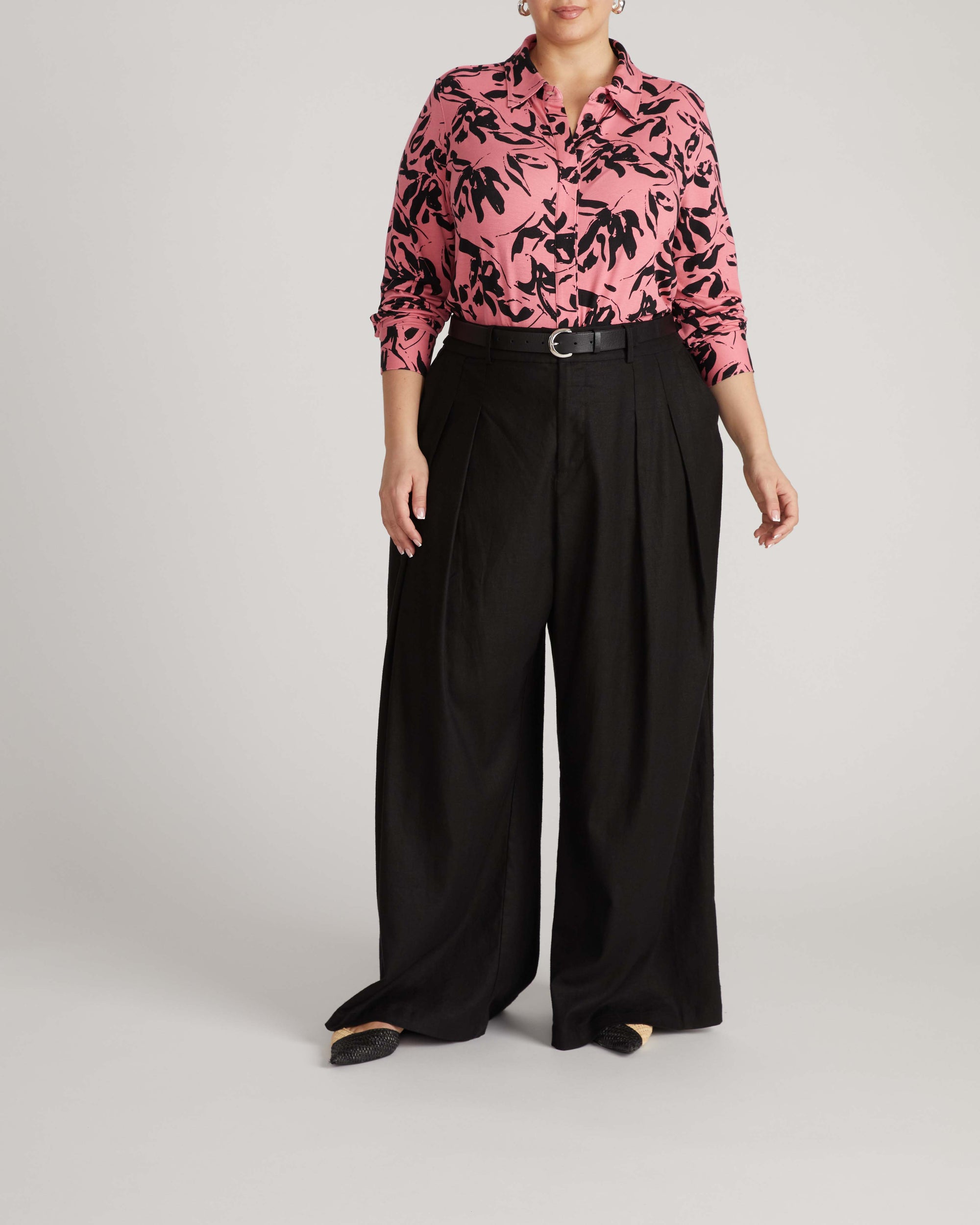 Elbe Liquid Jersey Shirt Classic Fit - Pink Sgraffito Print | Plus Size & Straight Size Women's Fashion | Universal Standard