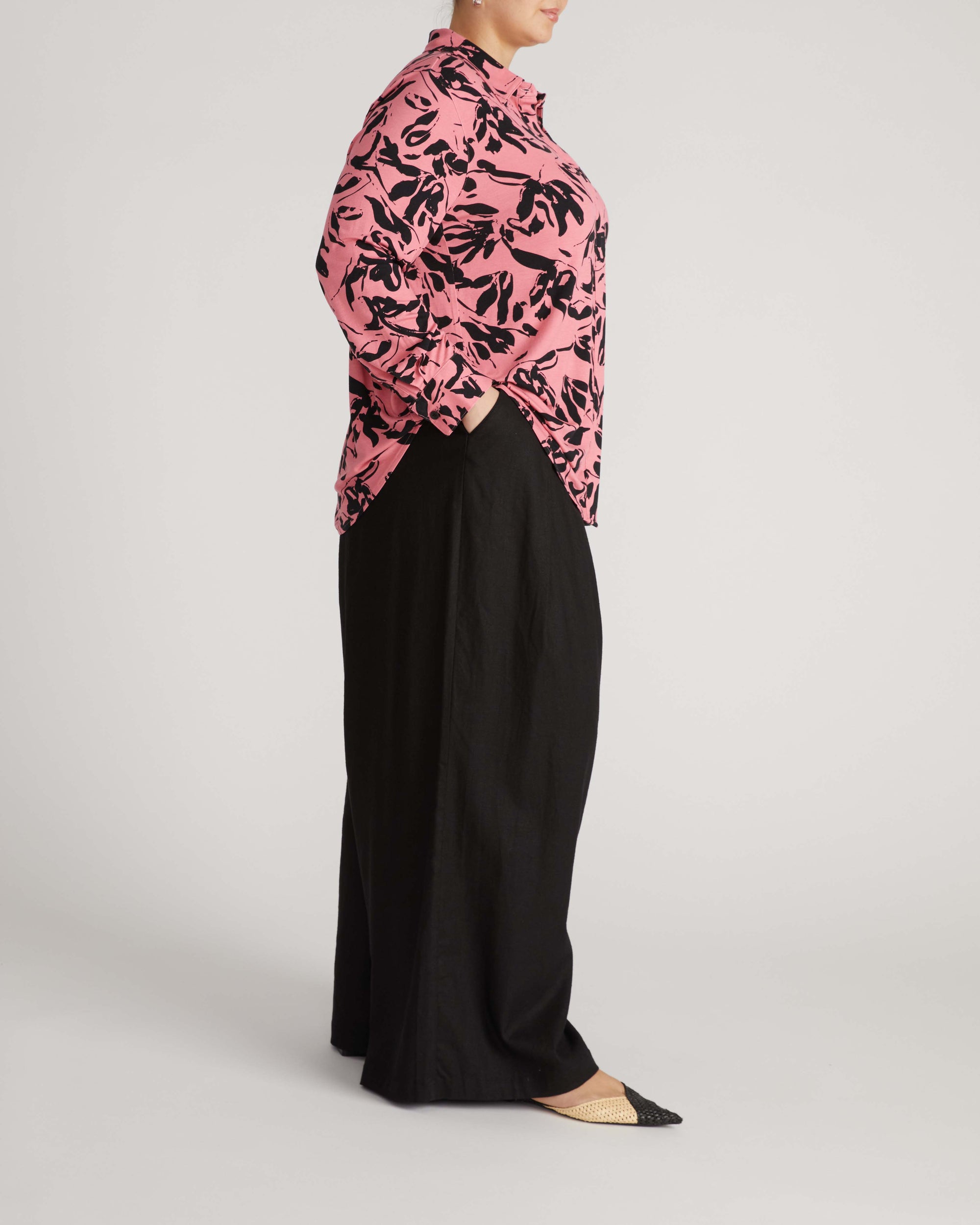 Elbe Liquid Jersey Shirt Classic Fit - Pink Sgraffito Print | Plus Size & Straight Size Women's Fashion | Universal Standard